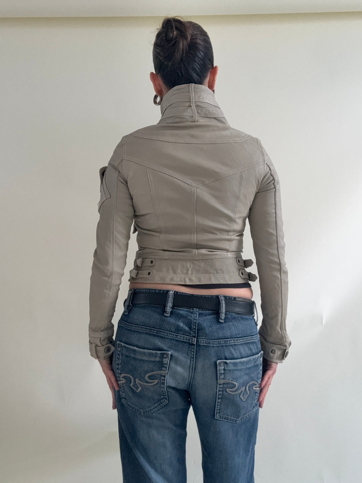 Fitted Leather Cargo Jacket (XS)