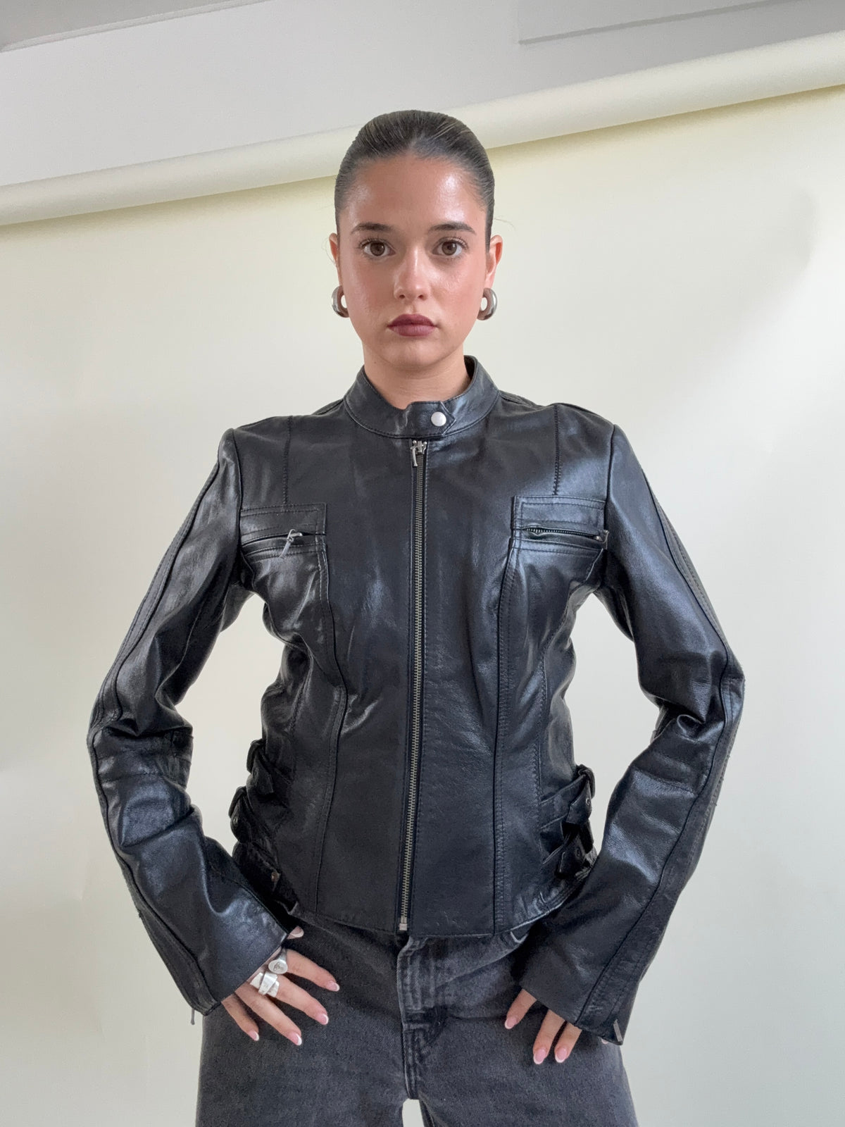 Vintage Fitted Leather Buckle Jacket (UK12)