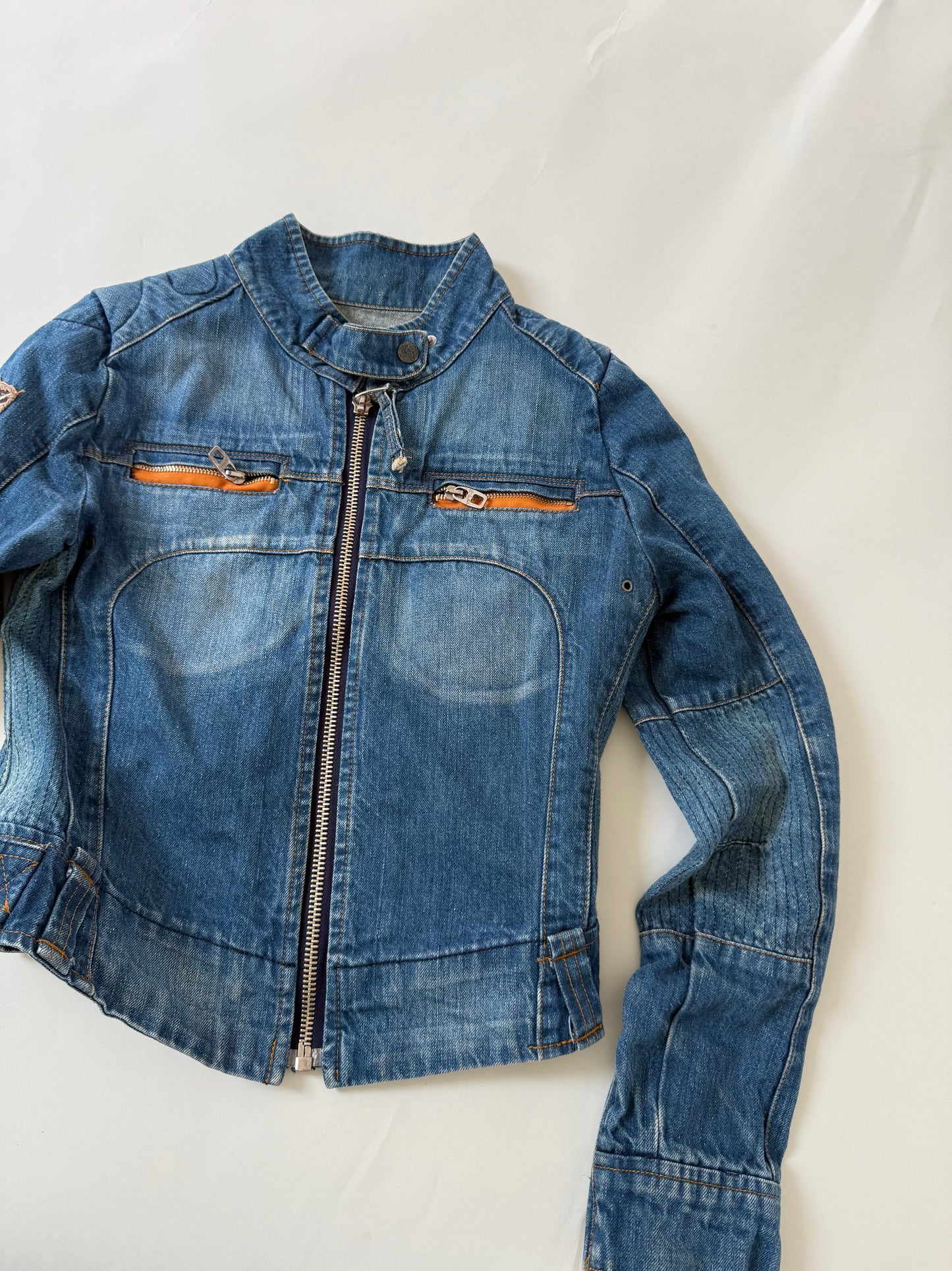 Y2K Denim Biker Jacket (XS)
