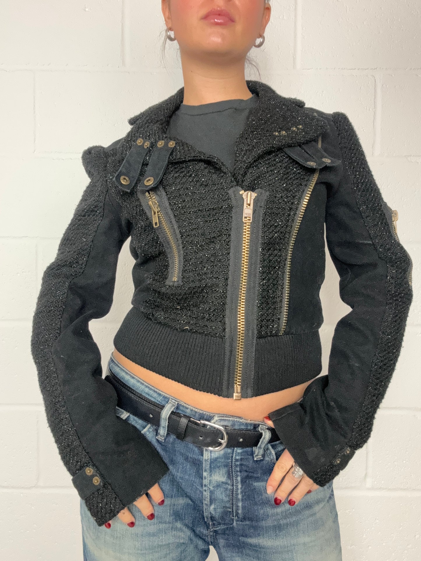 Y2K Sparkly Biker Jacket (UK10)