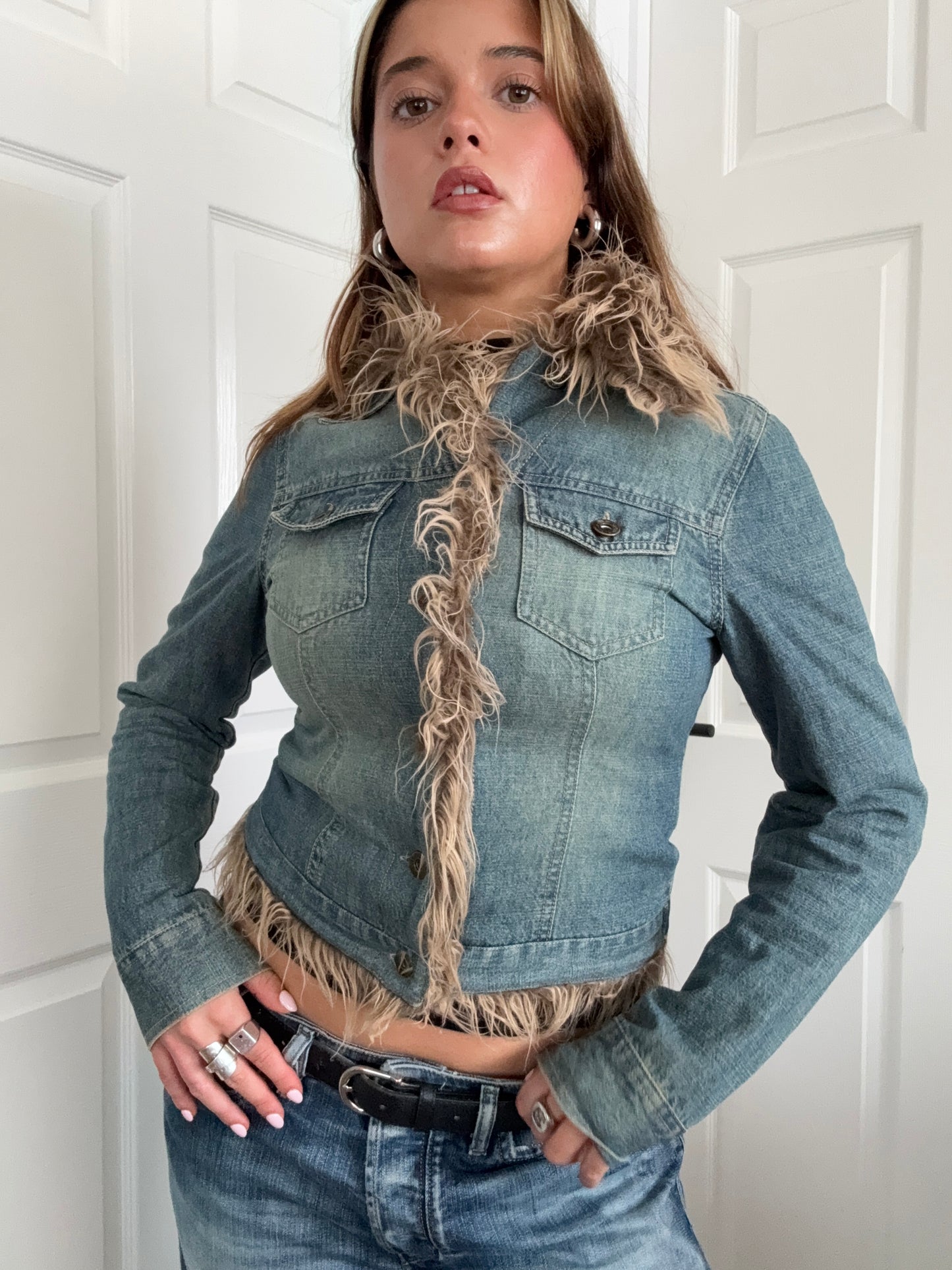 Denim Faux Fur Jacket (UK8)