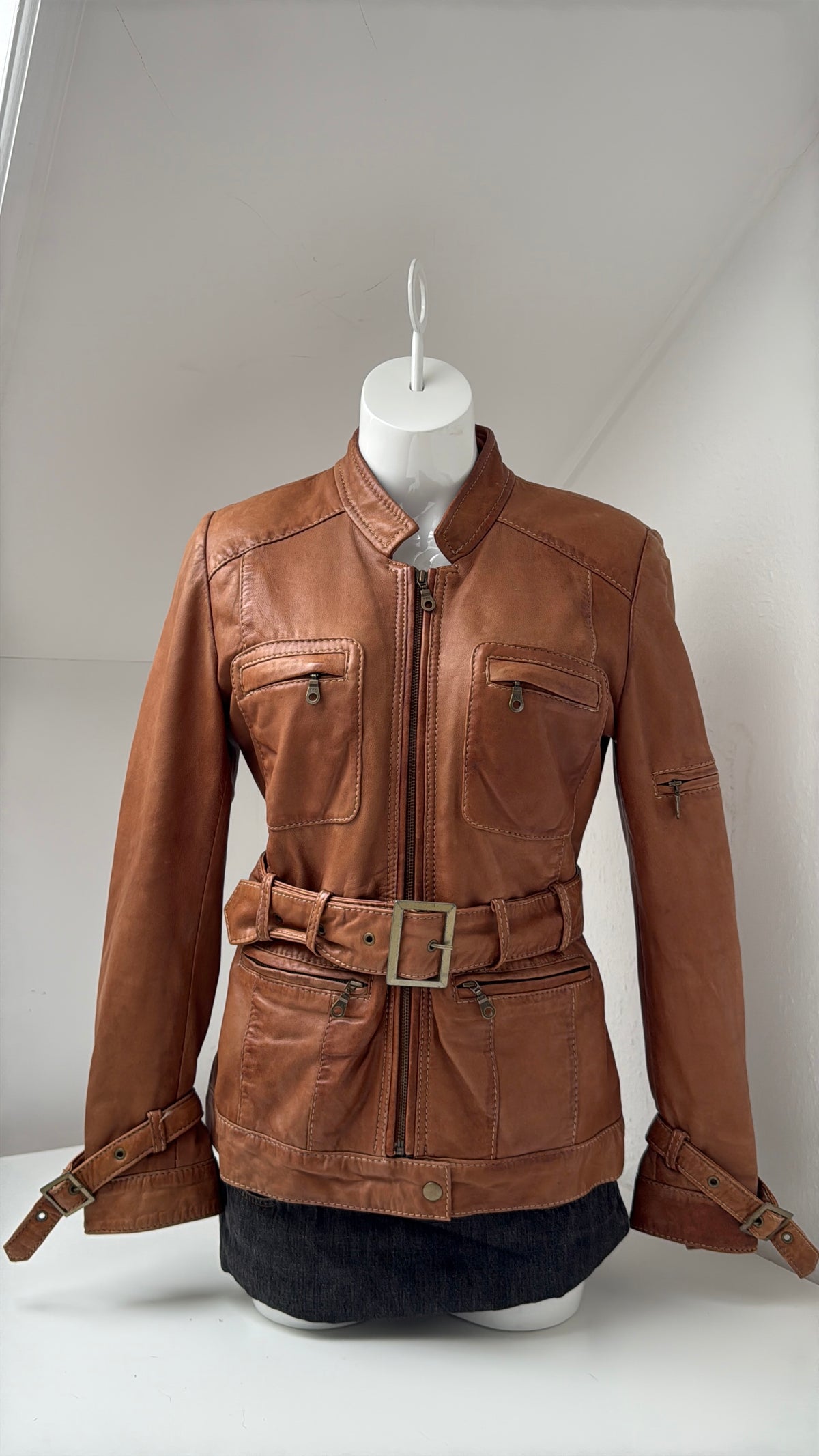 Vintage Leather Buckle Cargo Jacket (UK12)