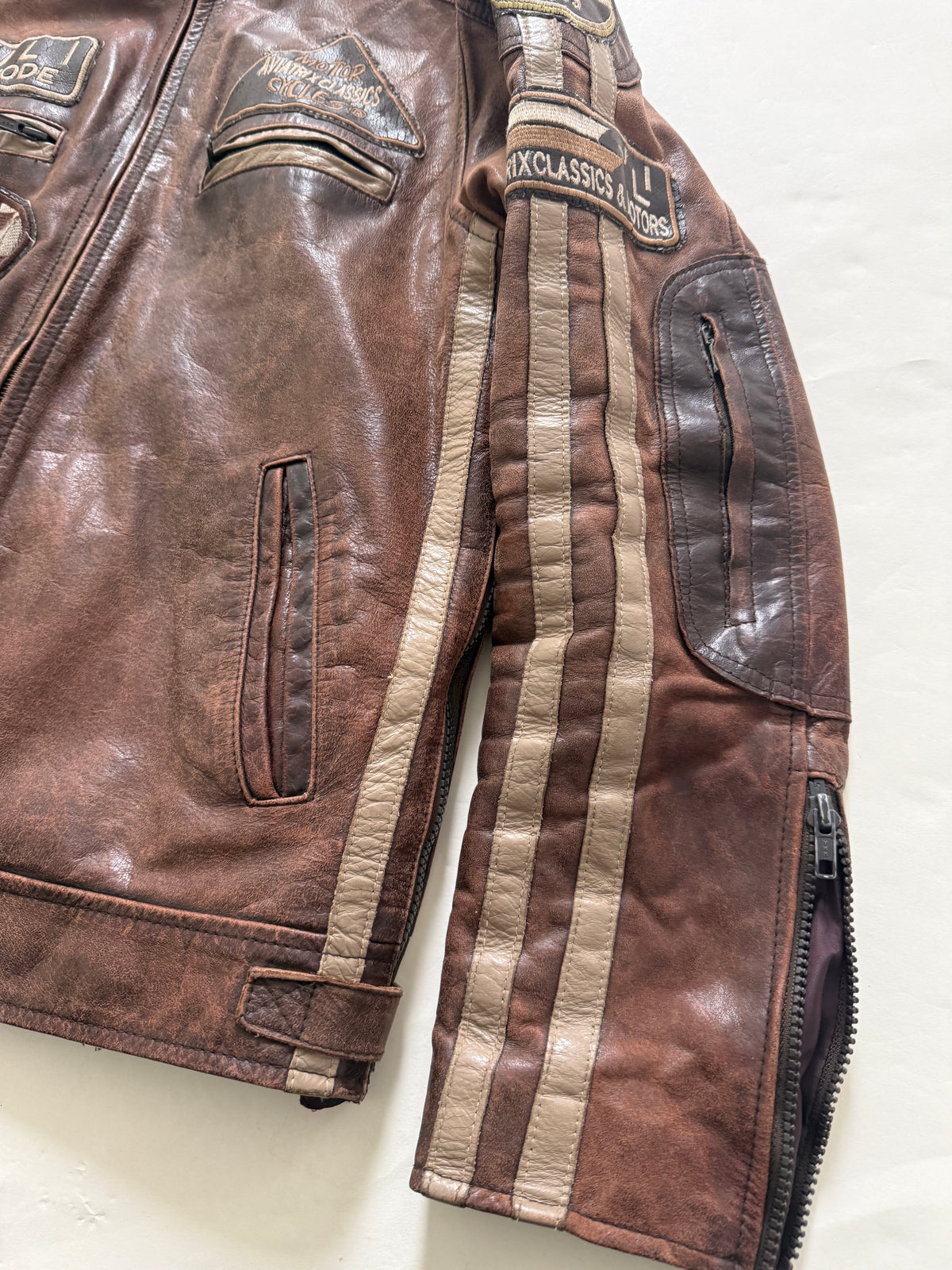 Vintage Leather Racer Biker Jacket (S)