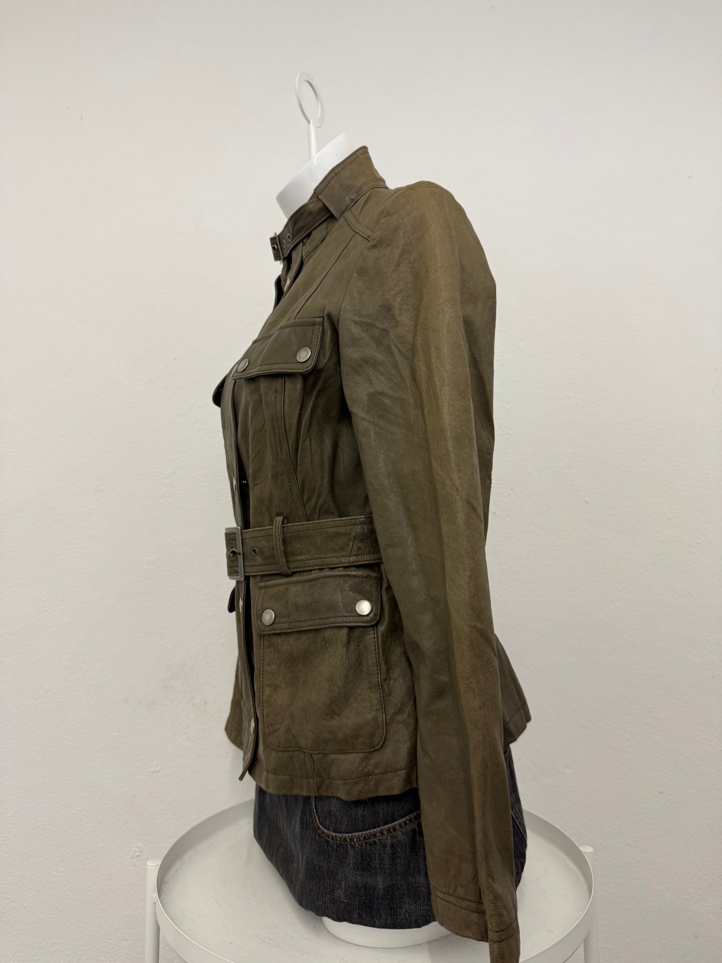 Khaki Leather Jacket (UK12)