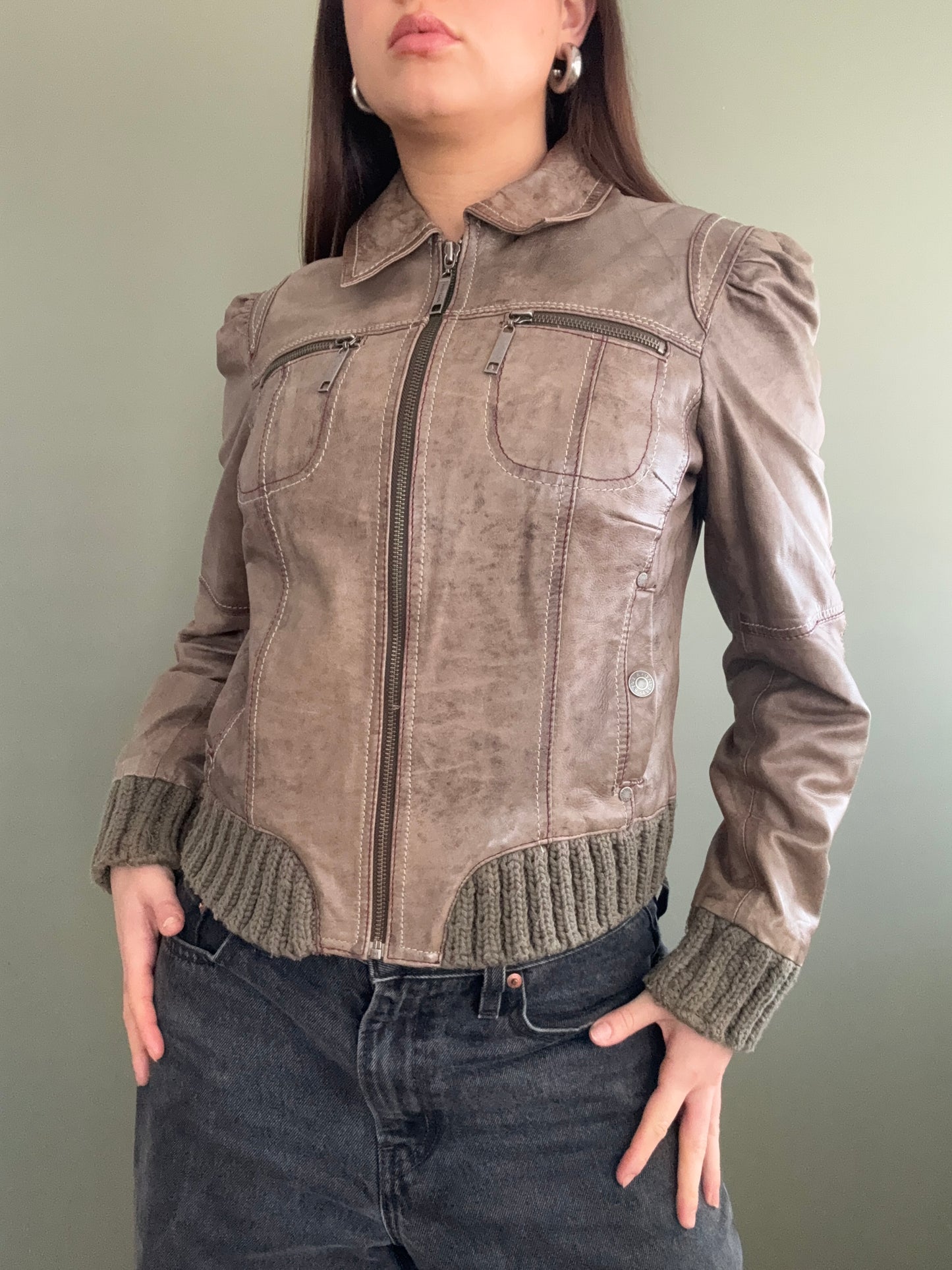 Vintage Leather Bomber Jacket (UK14)
