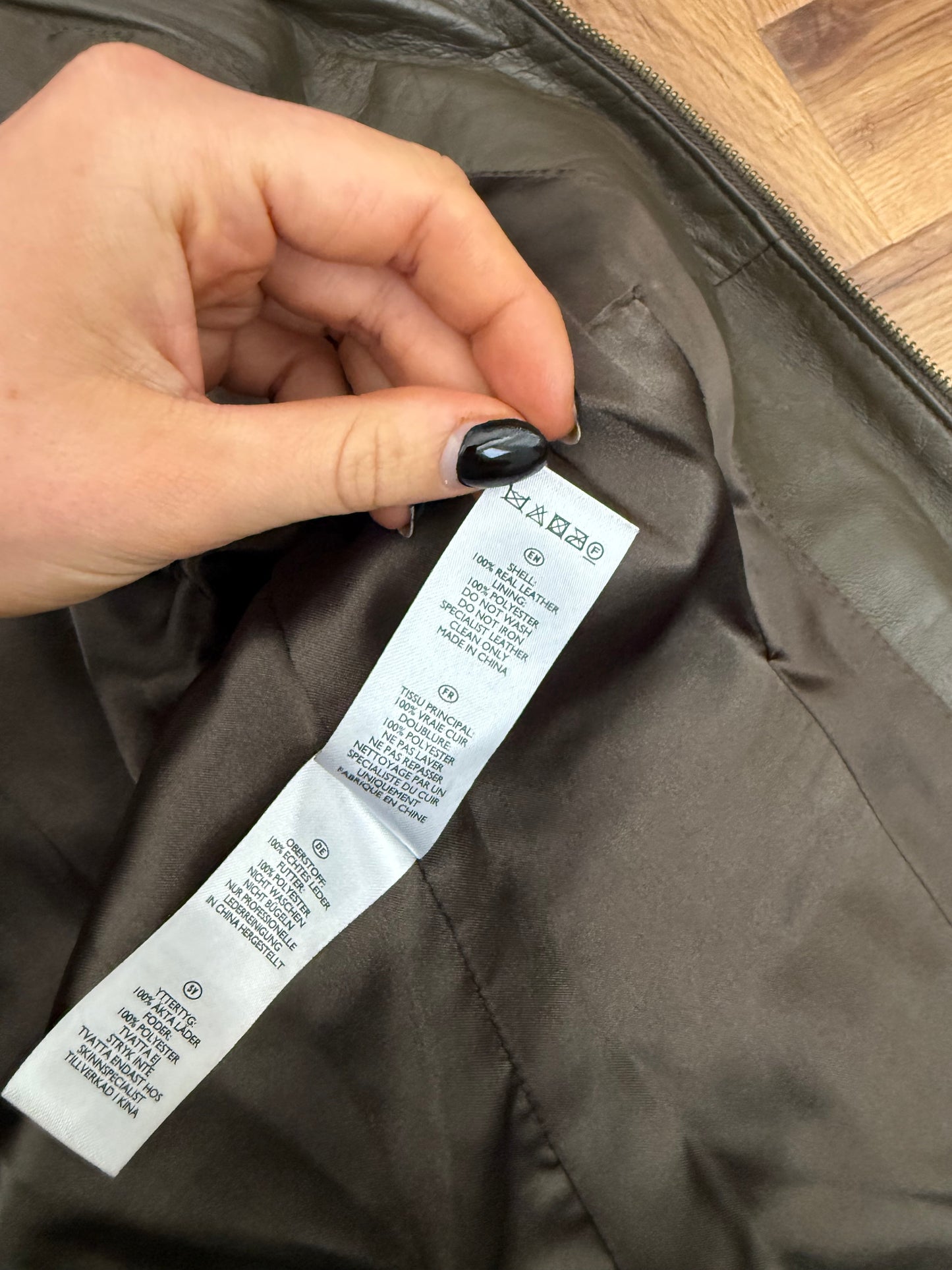 Khaki Leather Cargo Jacket (UK8)