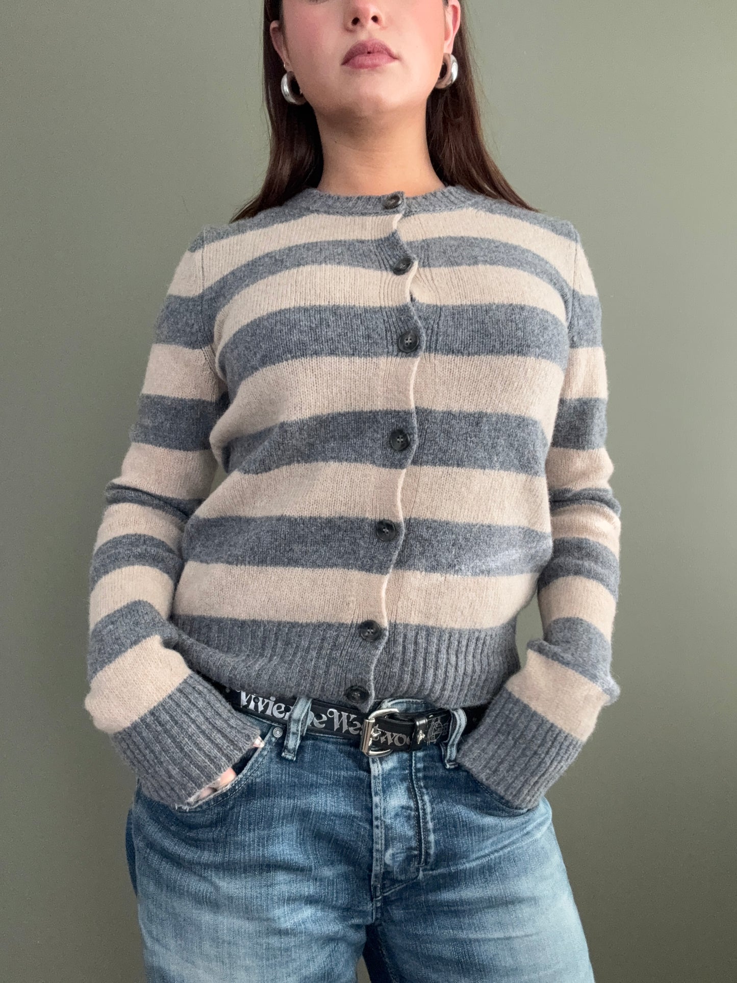 Striped Wool Cardigan (S)