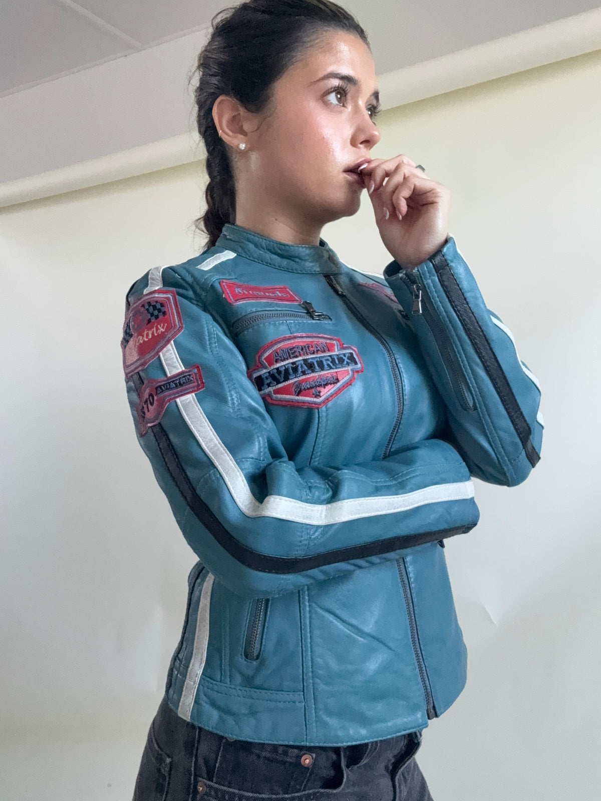 Aviatrix Leather Biker Jacket (S)
