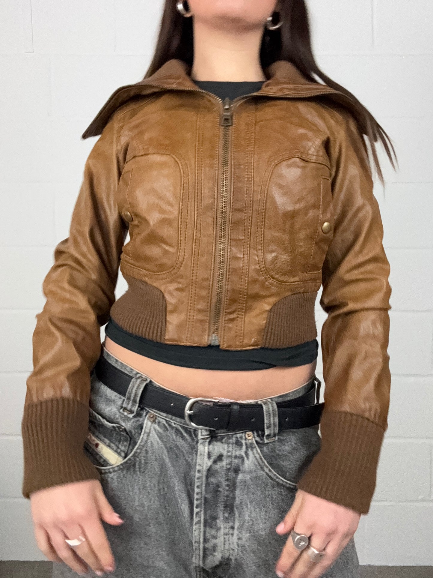 Leather Fitted Jacket (UK10)