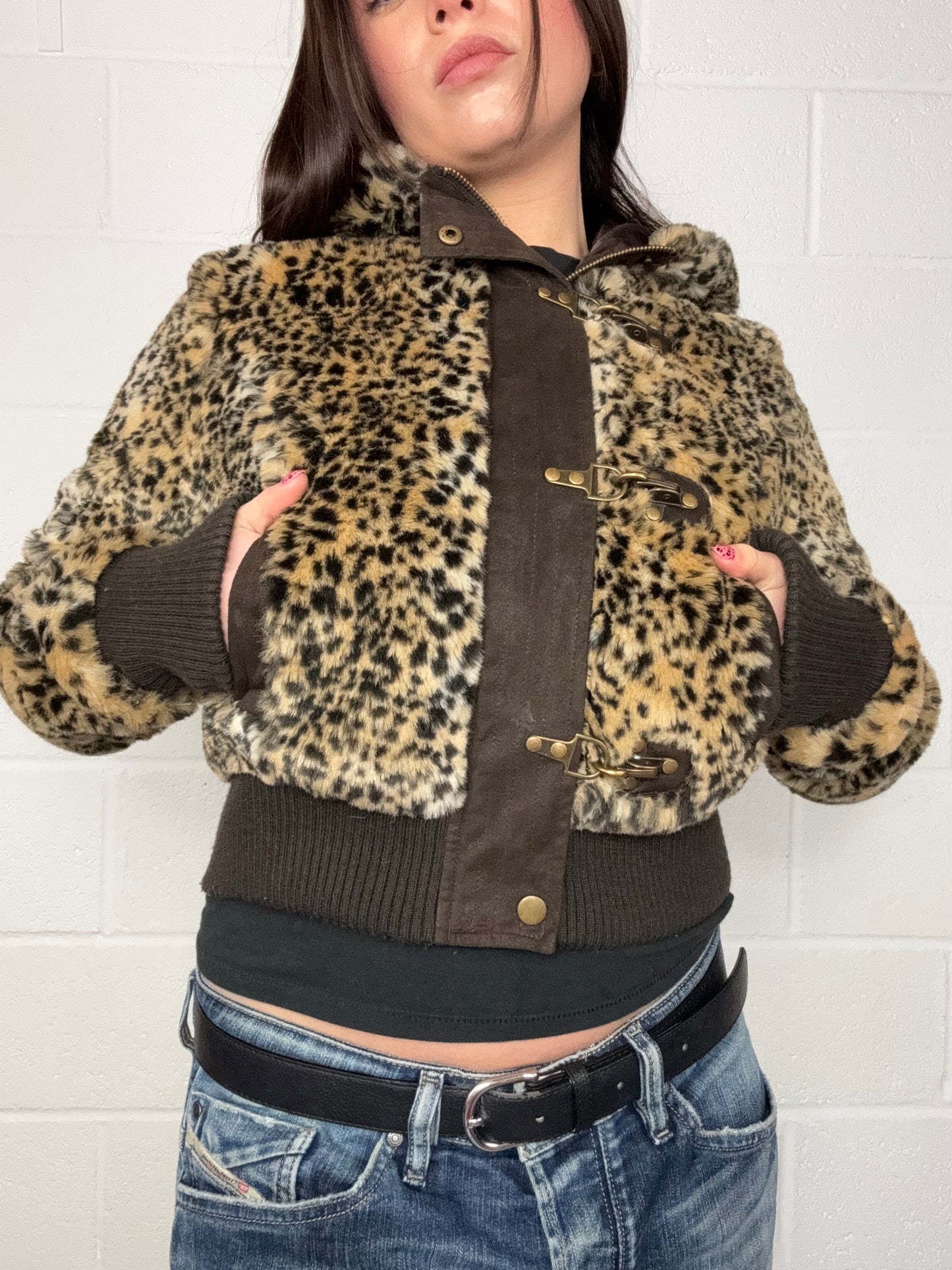 Leopard Faux Fur Bomber Jacket (S)