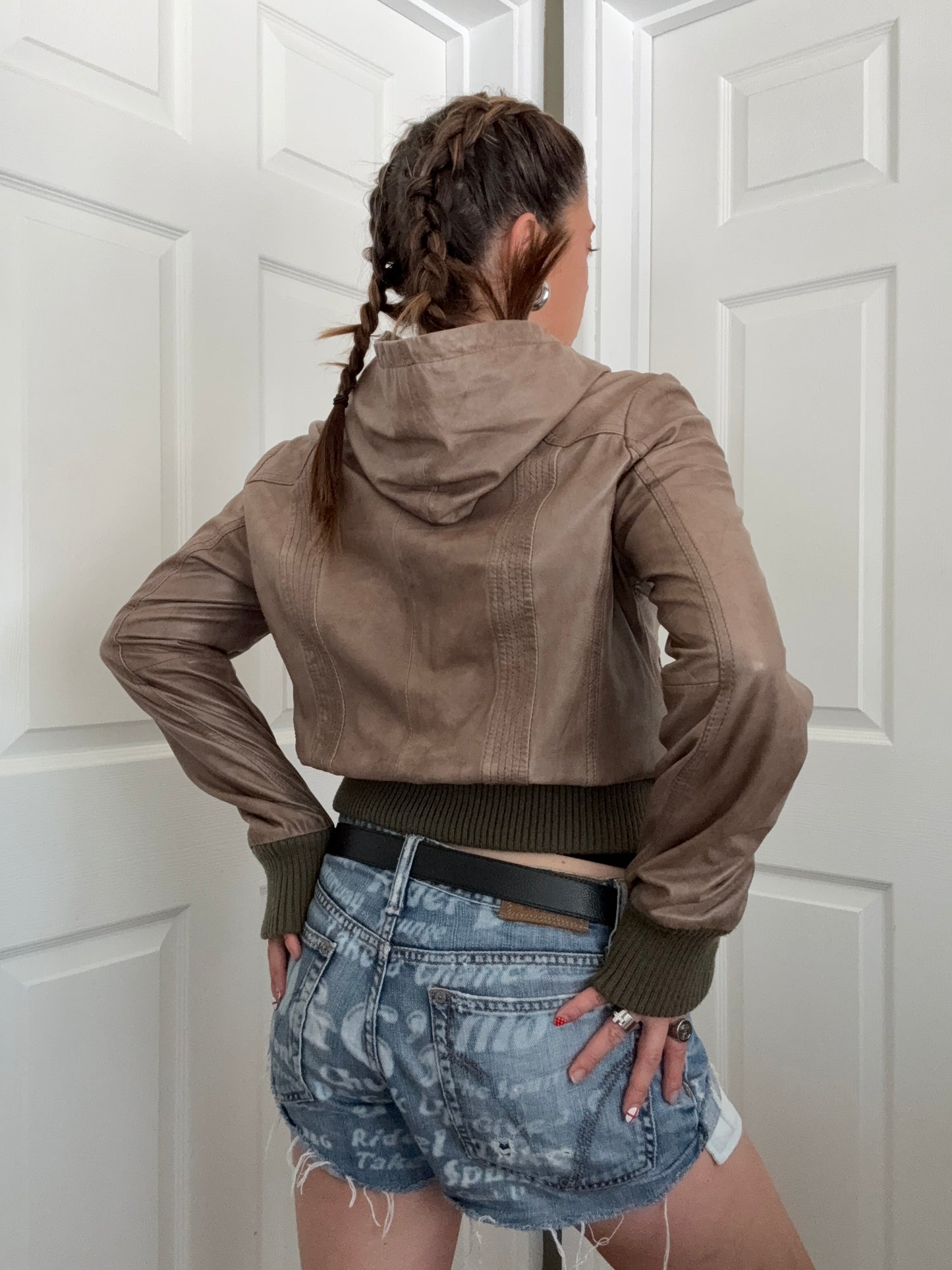 Leather Hooded Jacket (UK14)