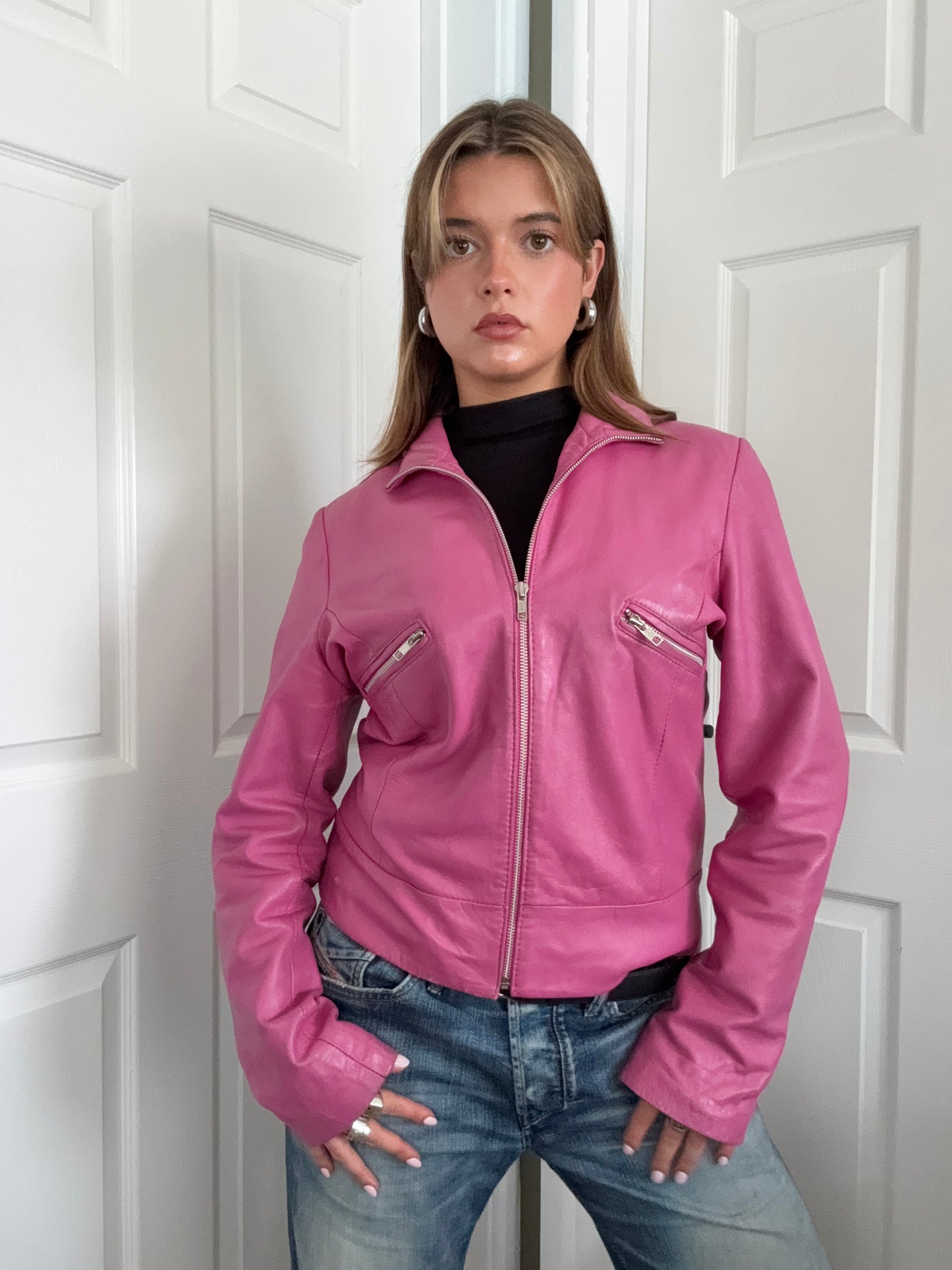 Pink Leather Jacket (L)