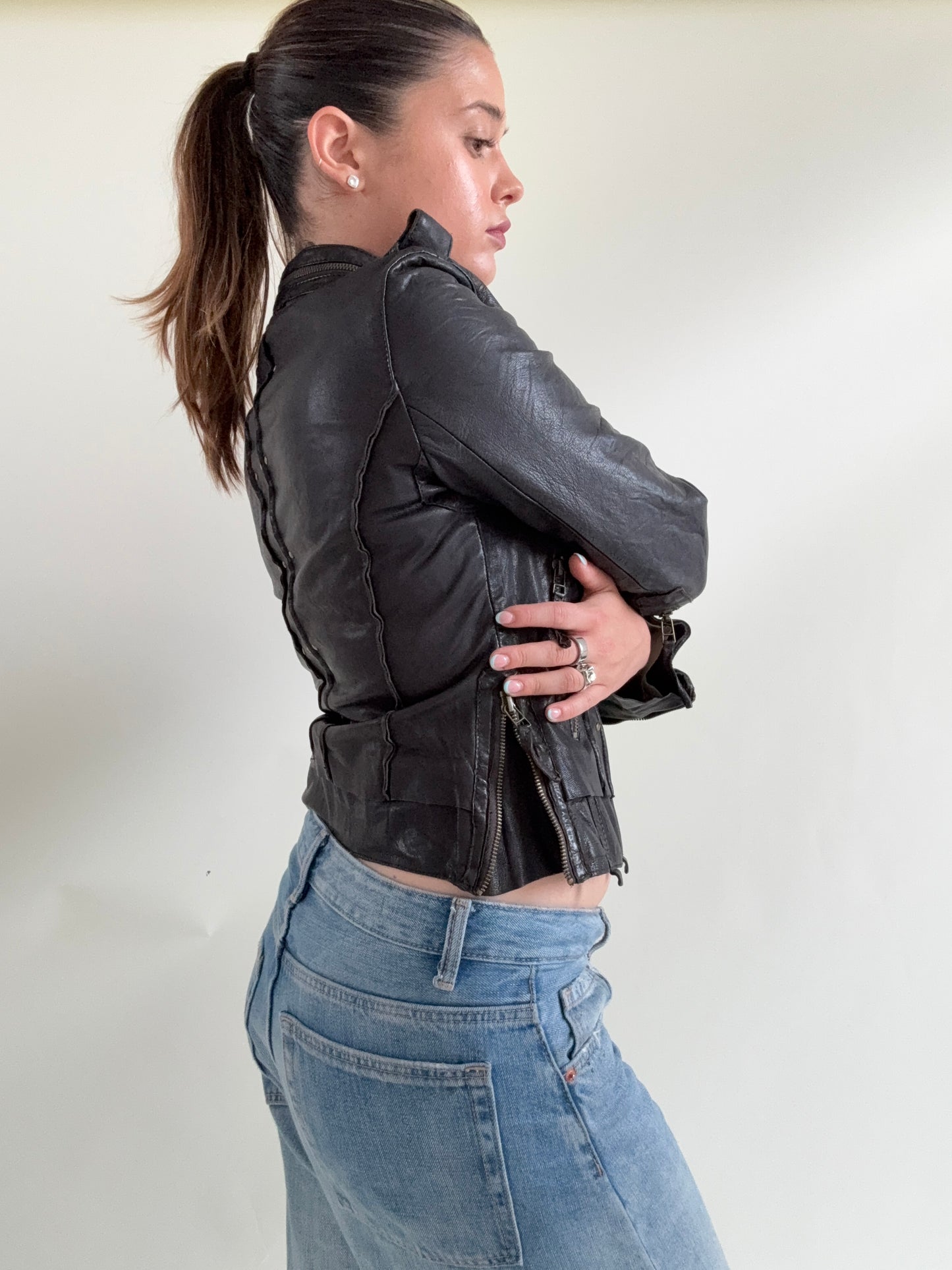 Allsaints Leather Studded Buckle Jacket (UK10)