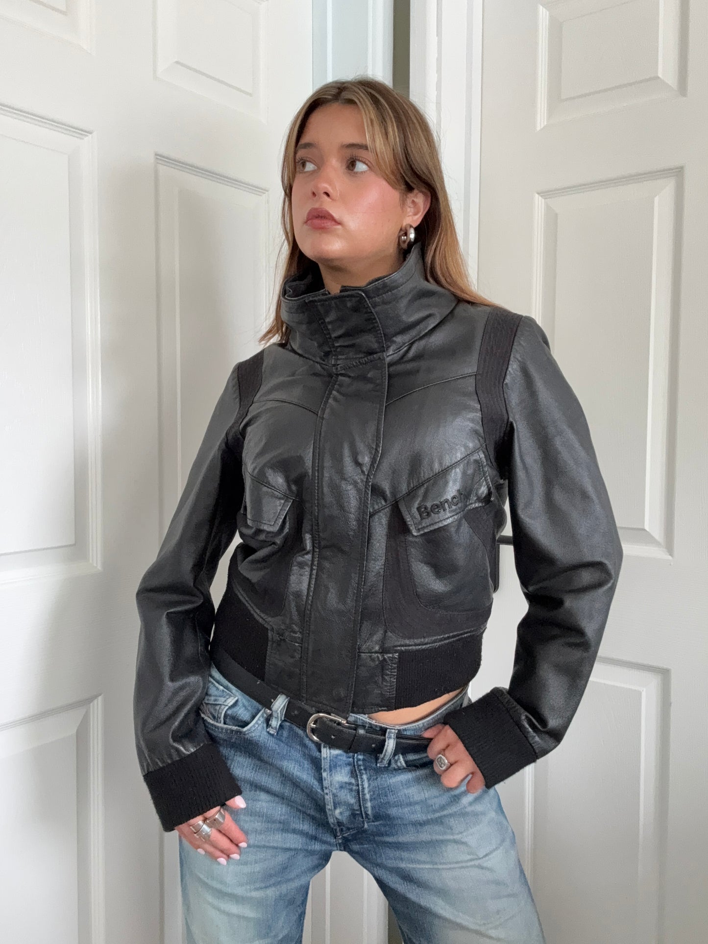 Bench Leather Bomber Jacket (M)