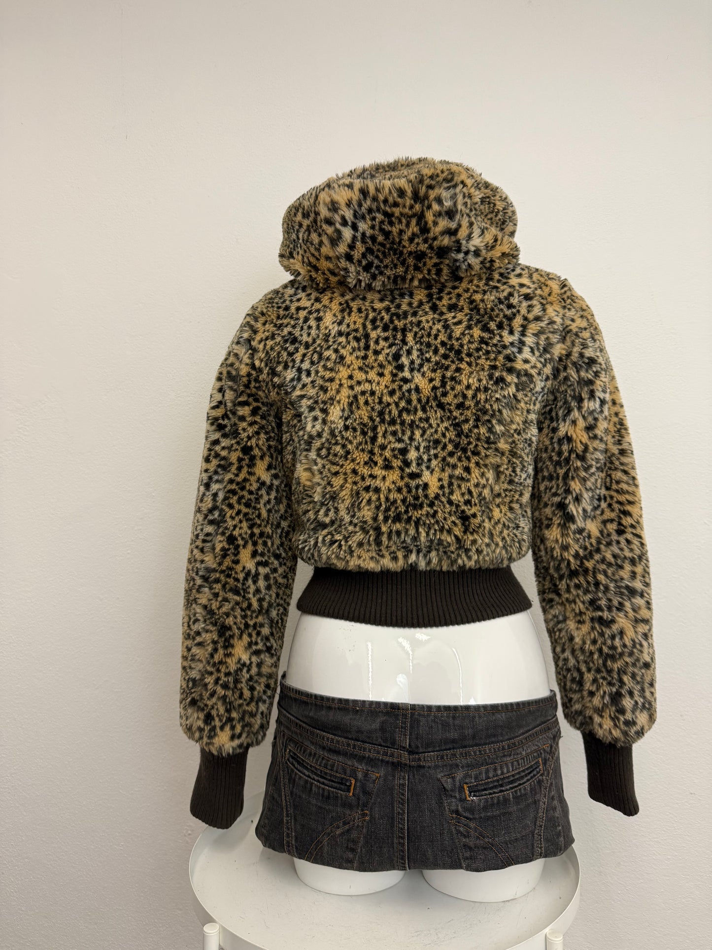 Leopard Faux Fur Bomber Jacket (S)