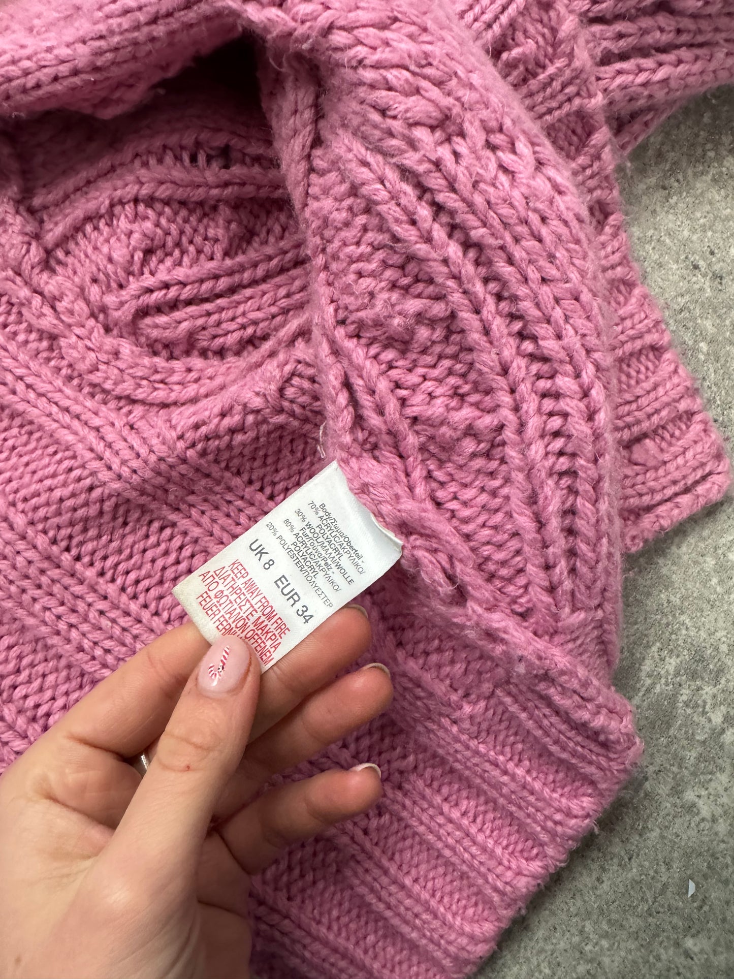 Pink Knitted Y2K Cropped Jumper (UK8)