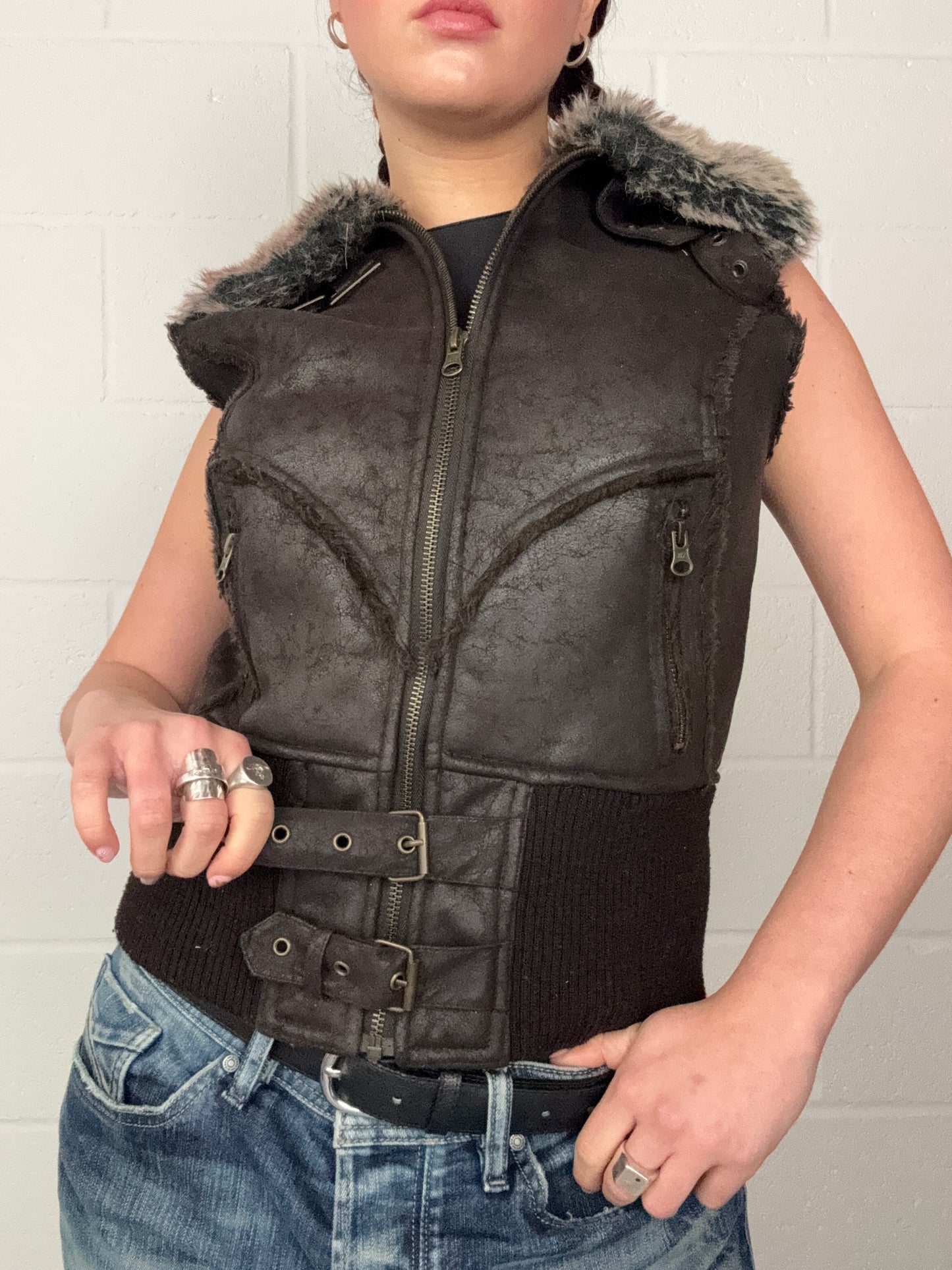 Y2K Faux Suede/Fur Gilet (S)