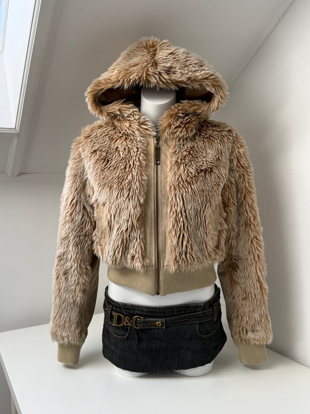 Faux Fur Hooded Bomber Jacket (UK12)