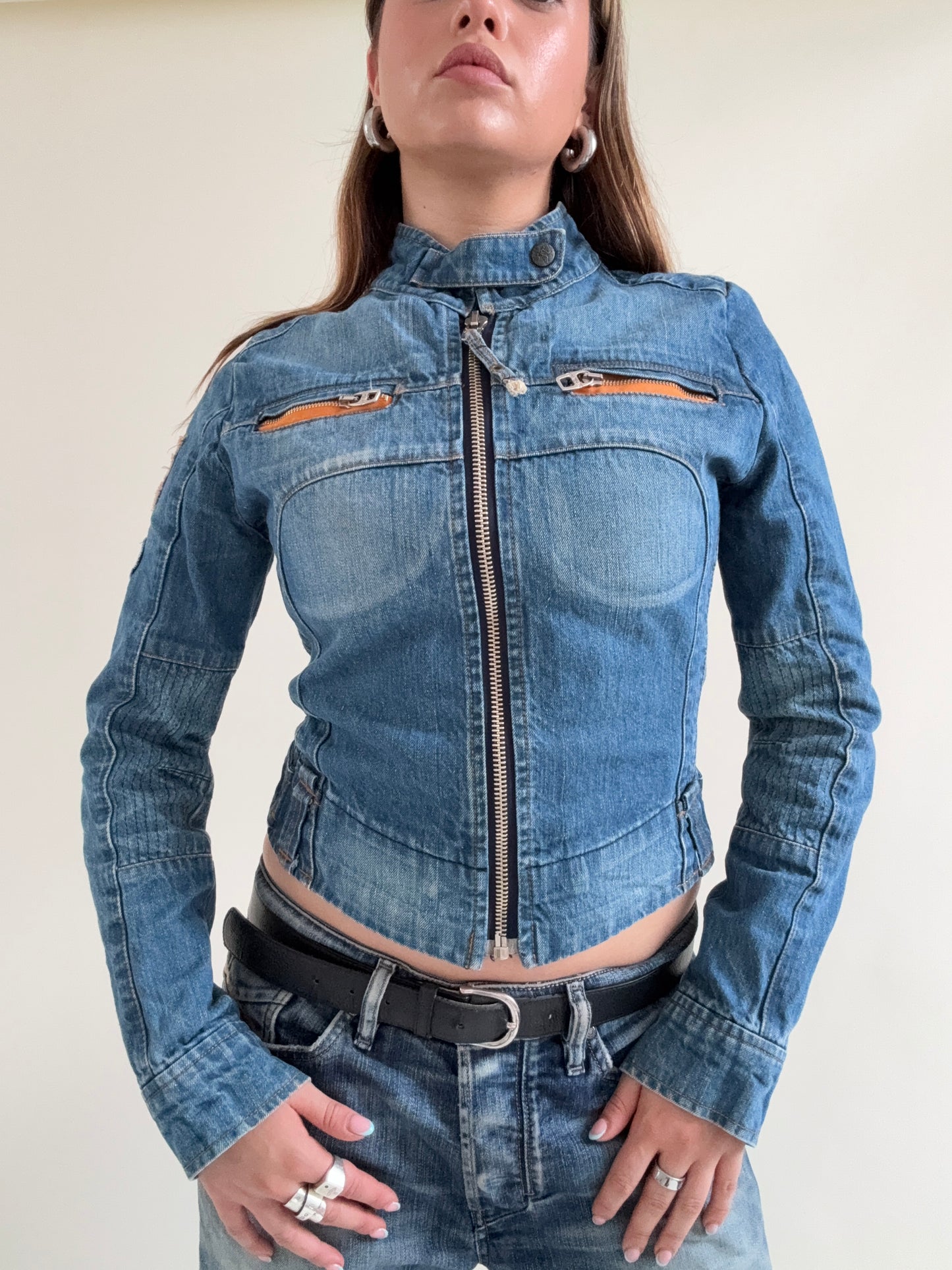Y2K Denim Biker Jacket (XS)