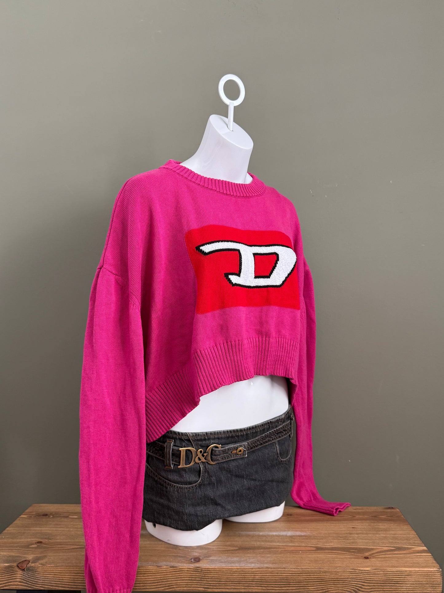 Pink Cropped Diesel Knit Jumper (M)