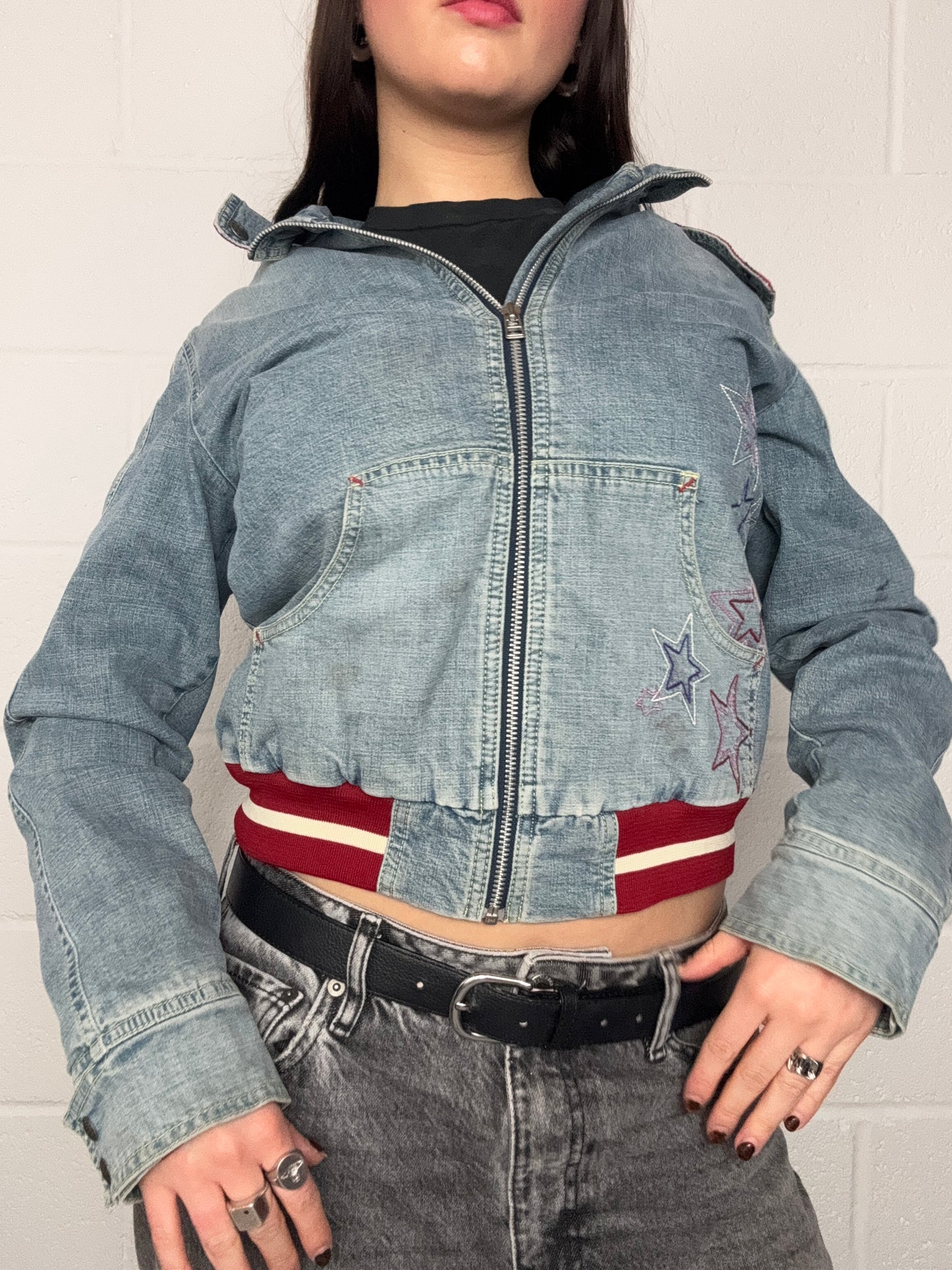 Y2K Denim Hooded Jacket (S)