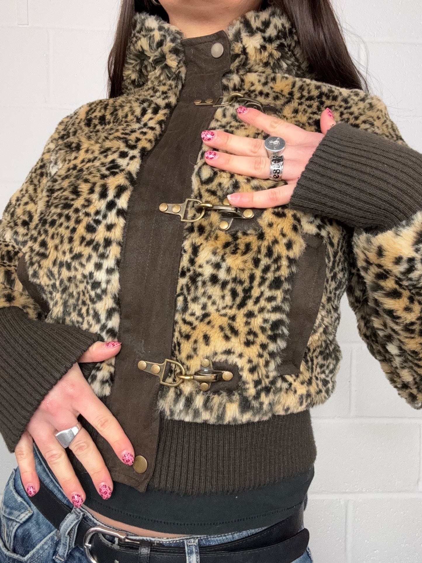 Leopard Faux Fur Bomber Jacket (S)