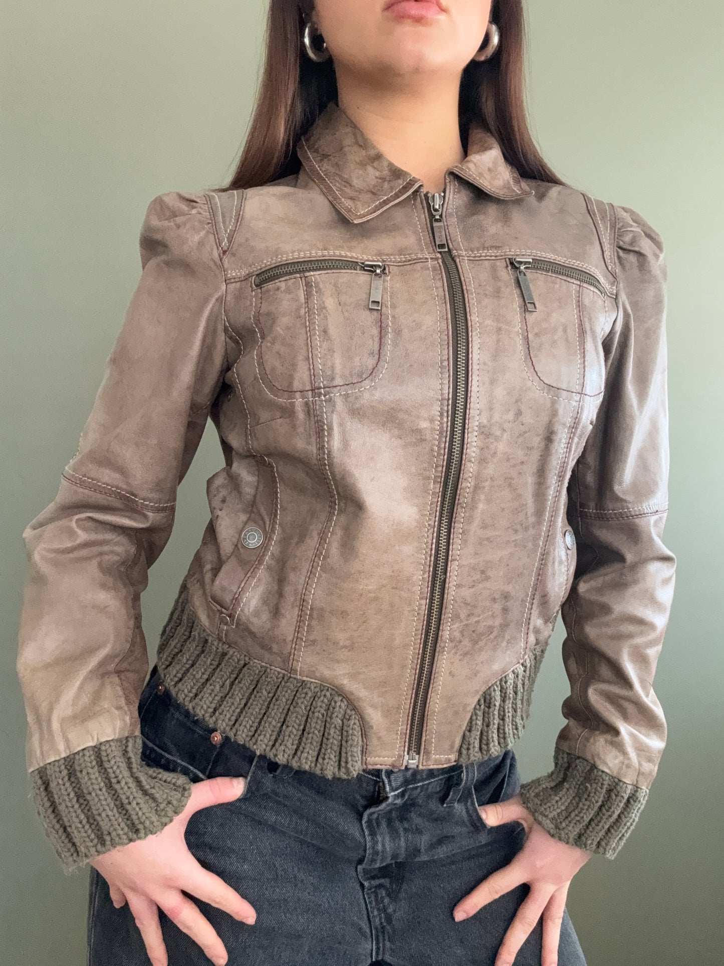 Vintage Leather Bomber Jacket (UK14)