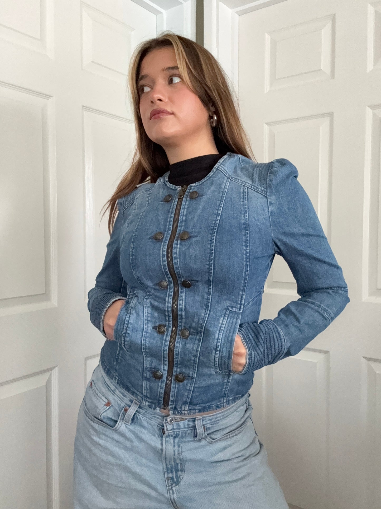 Fitted Denim Military Jacket (S)
