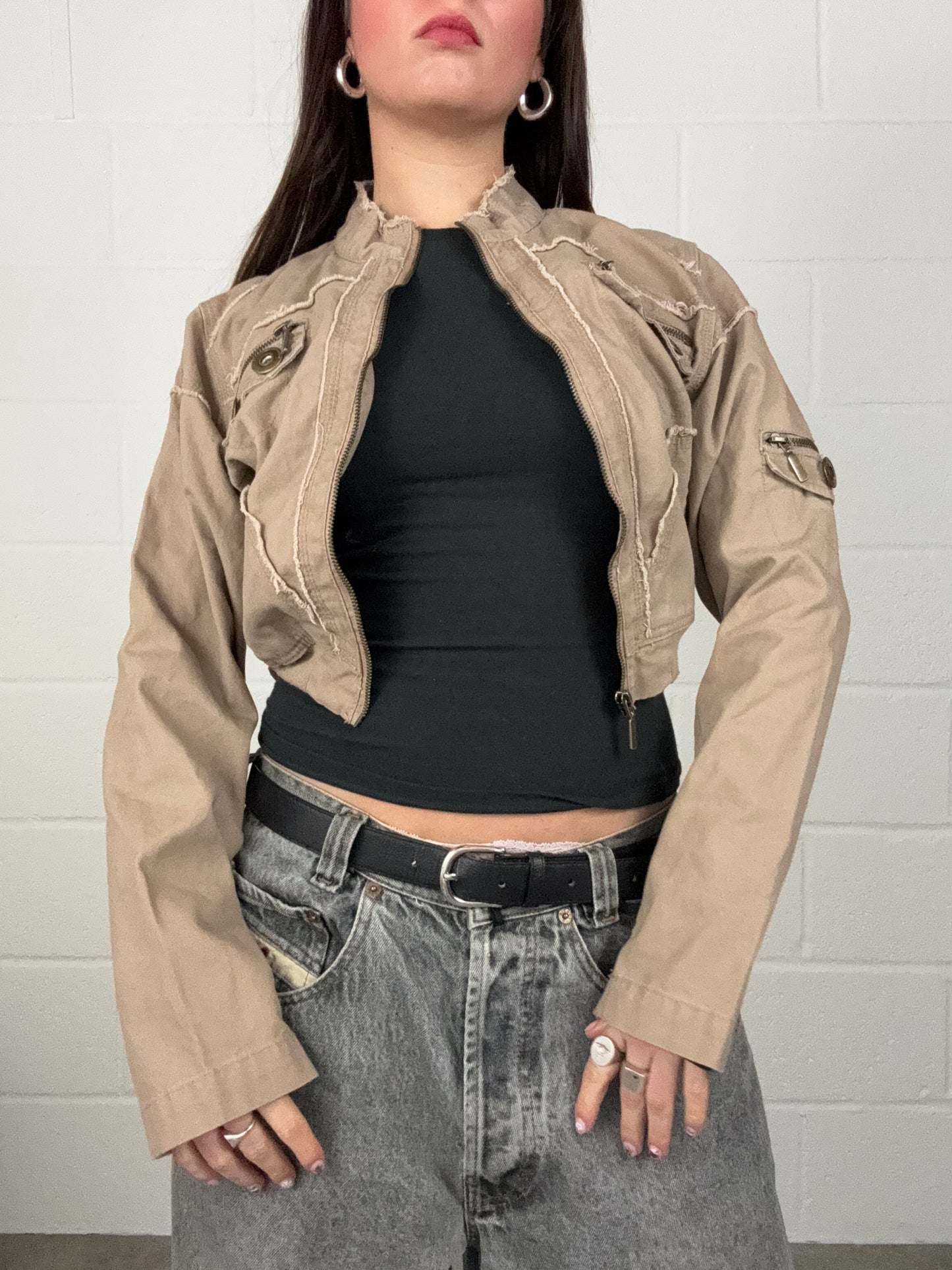 Y2K Cropped Cargo Jacket (UK12)