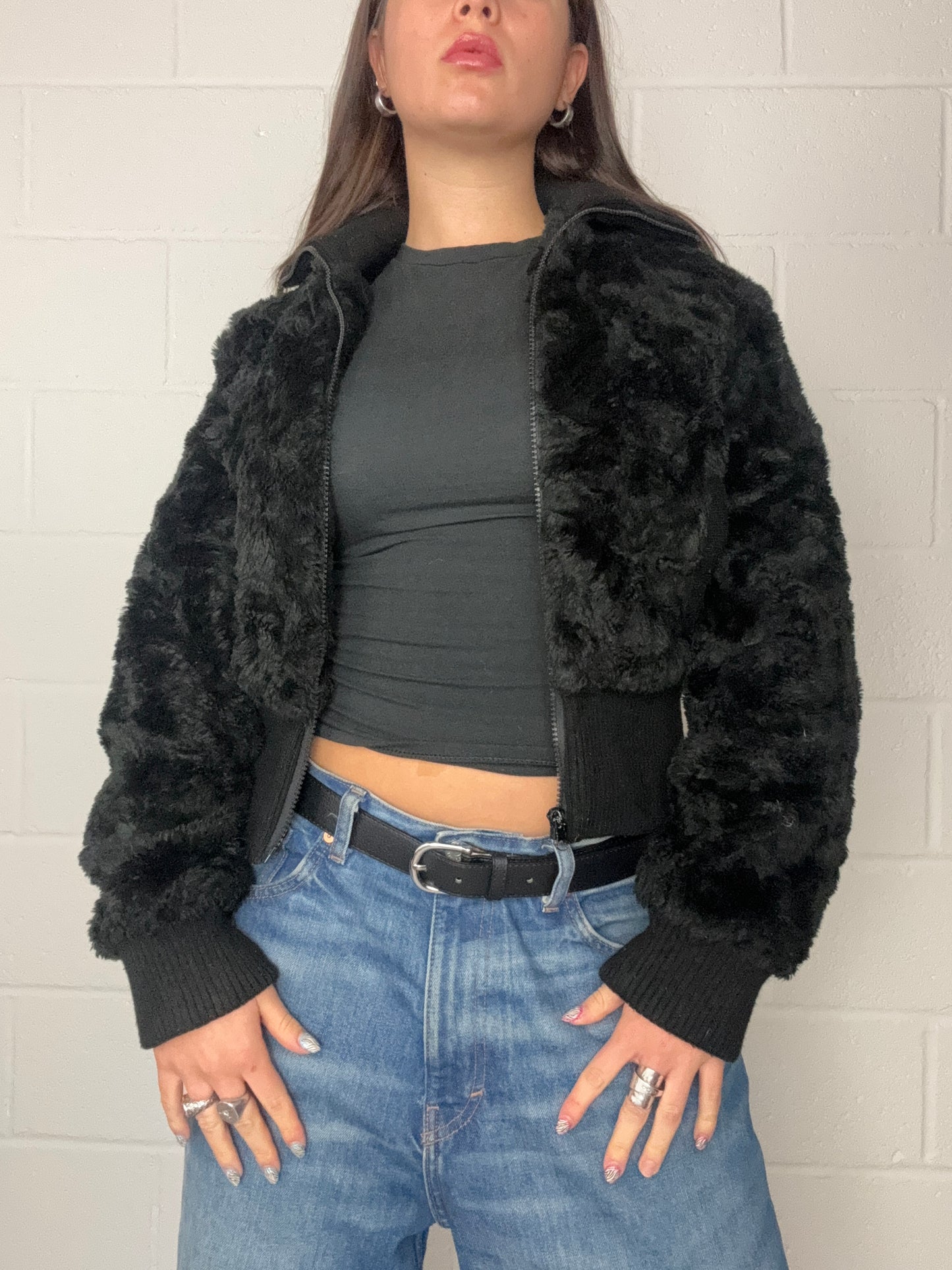 Black 00s Faux Fur Jacket