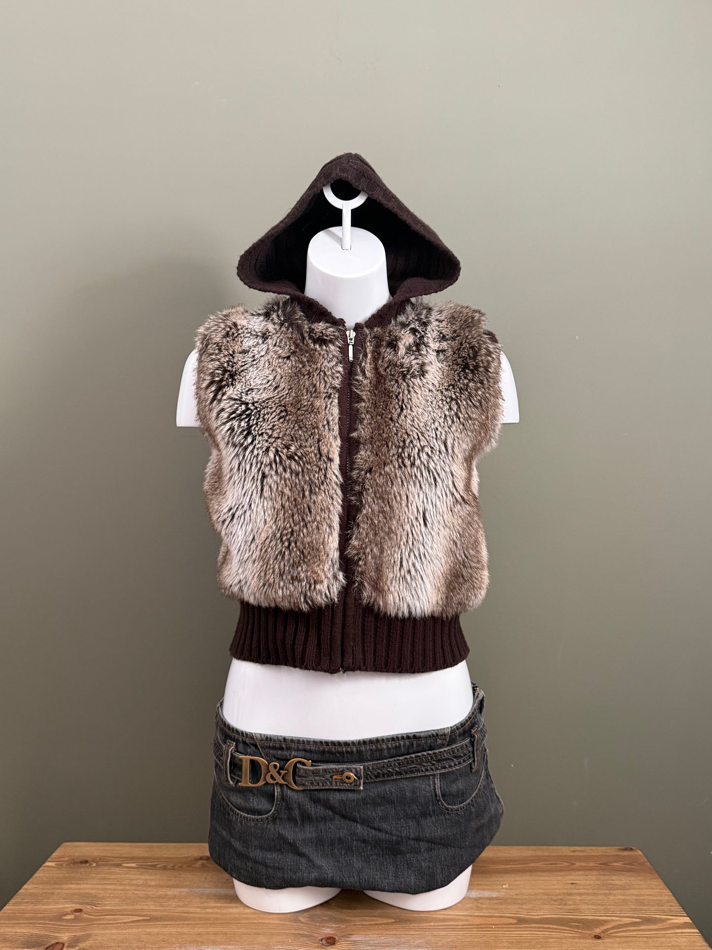 Faux Fur Cropped Gilet (XS)