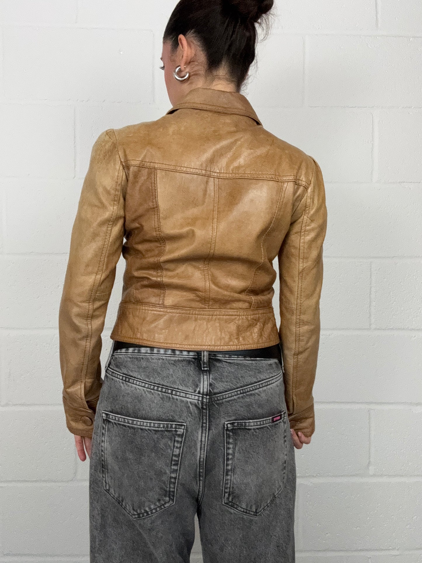 Tan Fitted Leather Jacket (UK10)