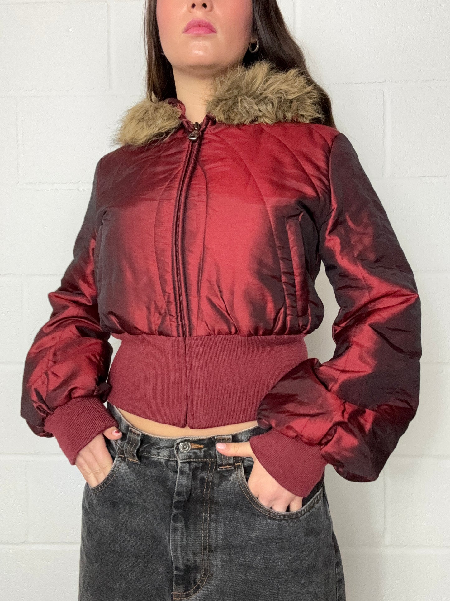 Burgundy Iridescent Puffer Jacket (M)