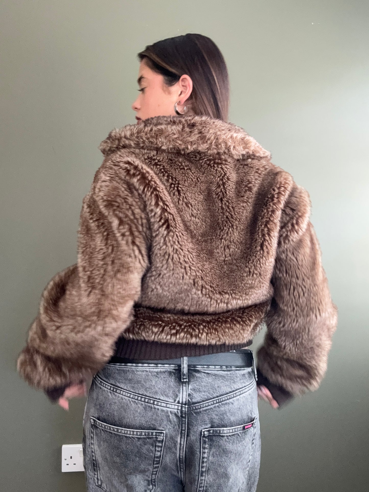 Faux Fur Bomber Jacket (M)