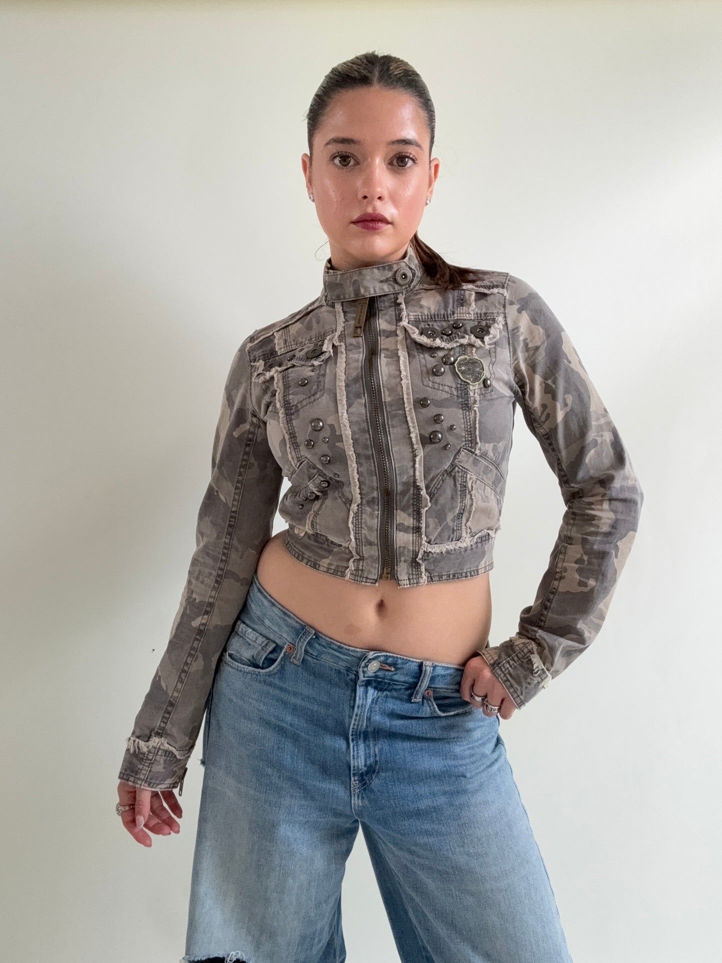 Cropped Camouflage Y2K Jacket (UK10)