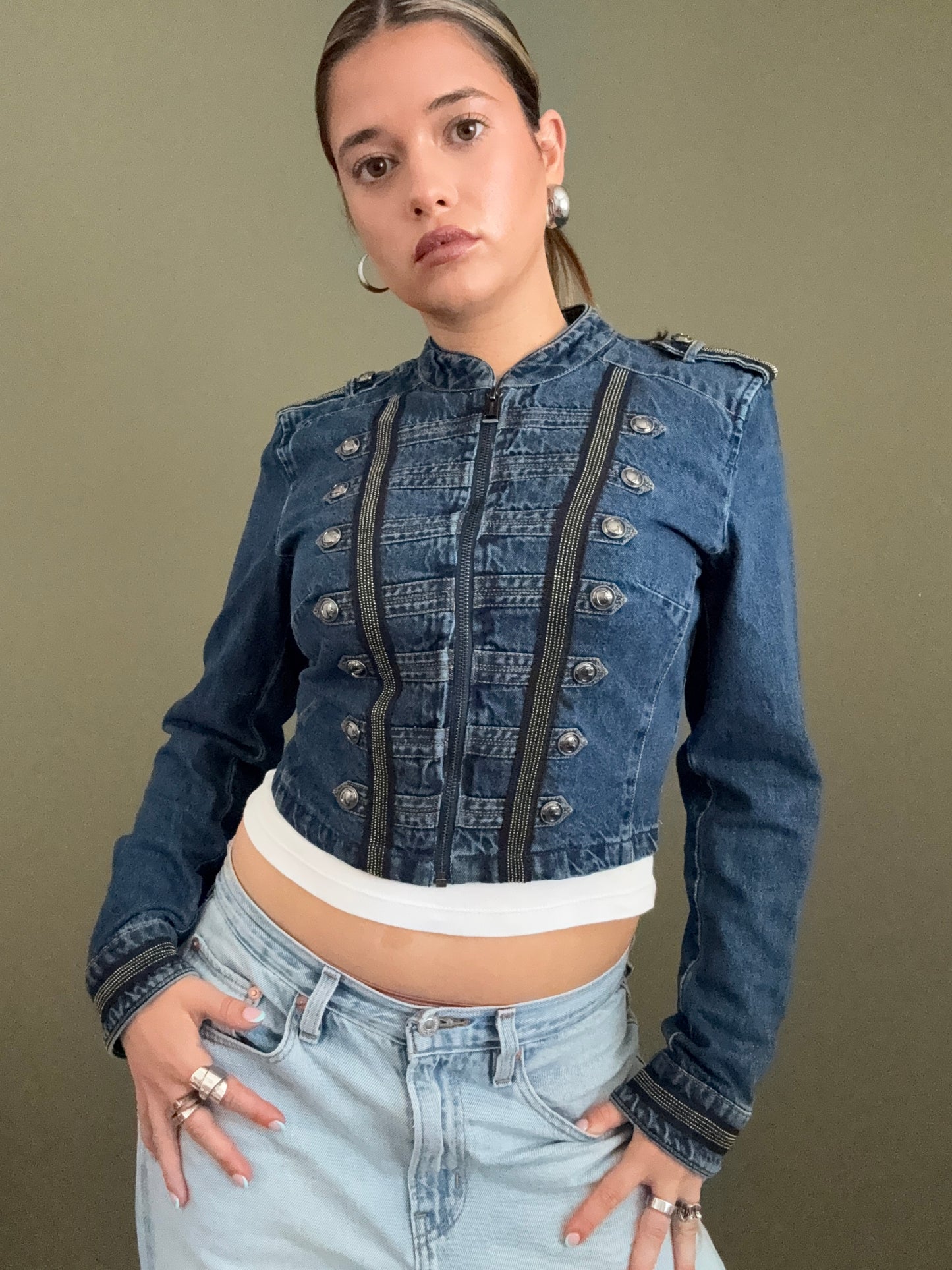 Guess Cropped Denim Military Jacket (S)