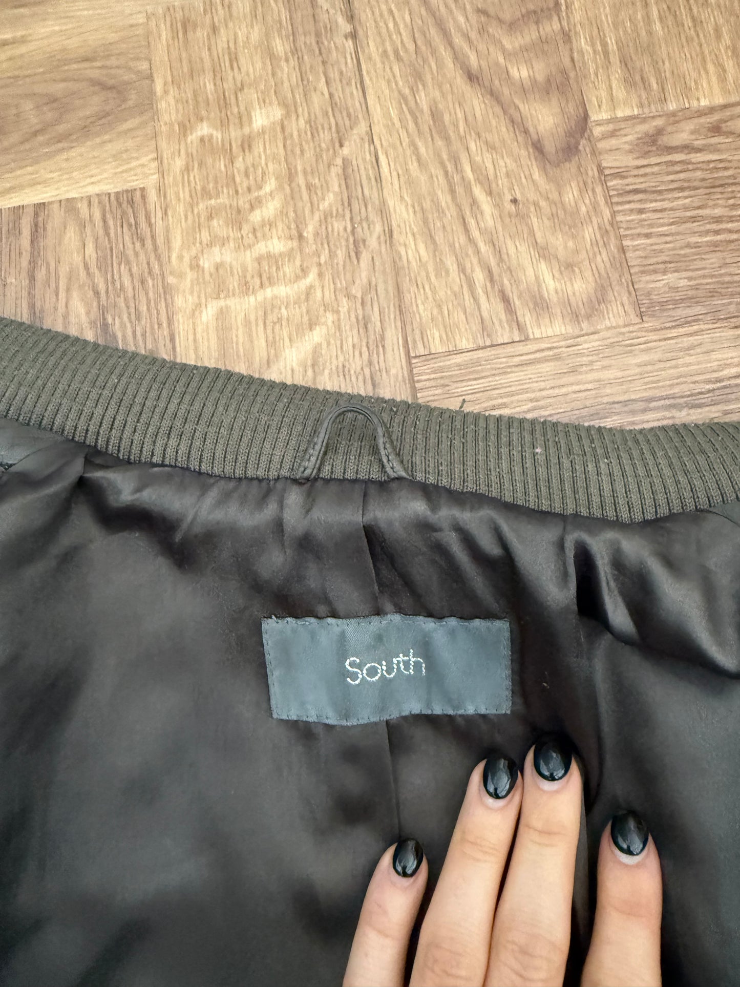 Khaki Leather Cargo Jacket (UK8)
