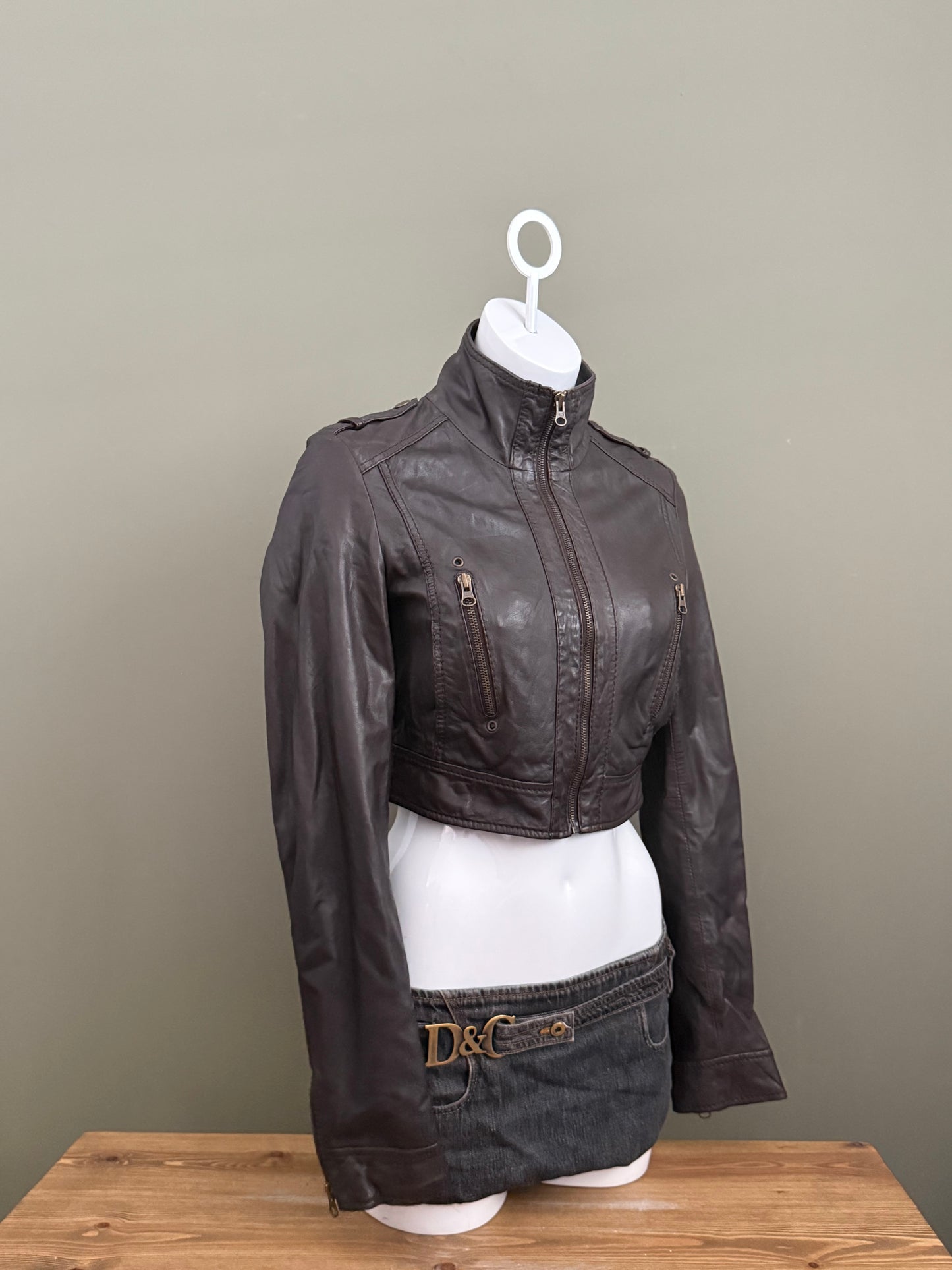 Brown Cropped Leather Jacket (M)