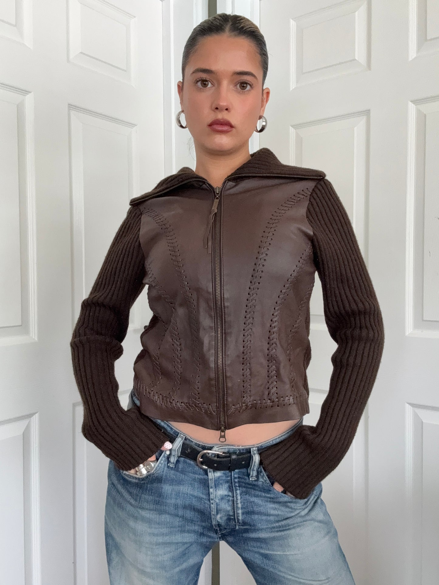 Knit Leather Double Zip Jumper (UK12)