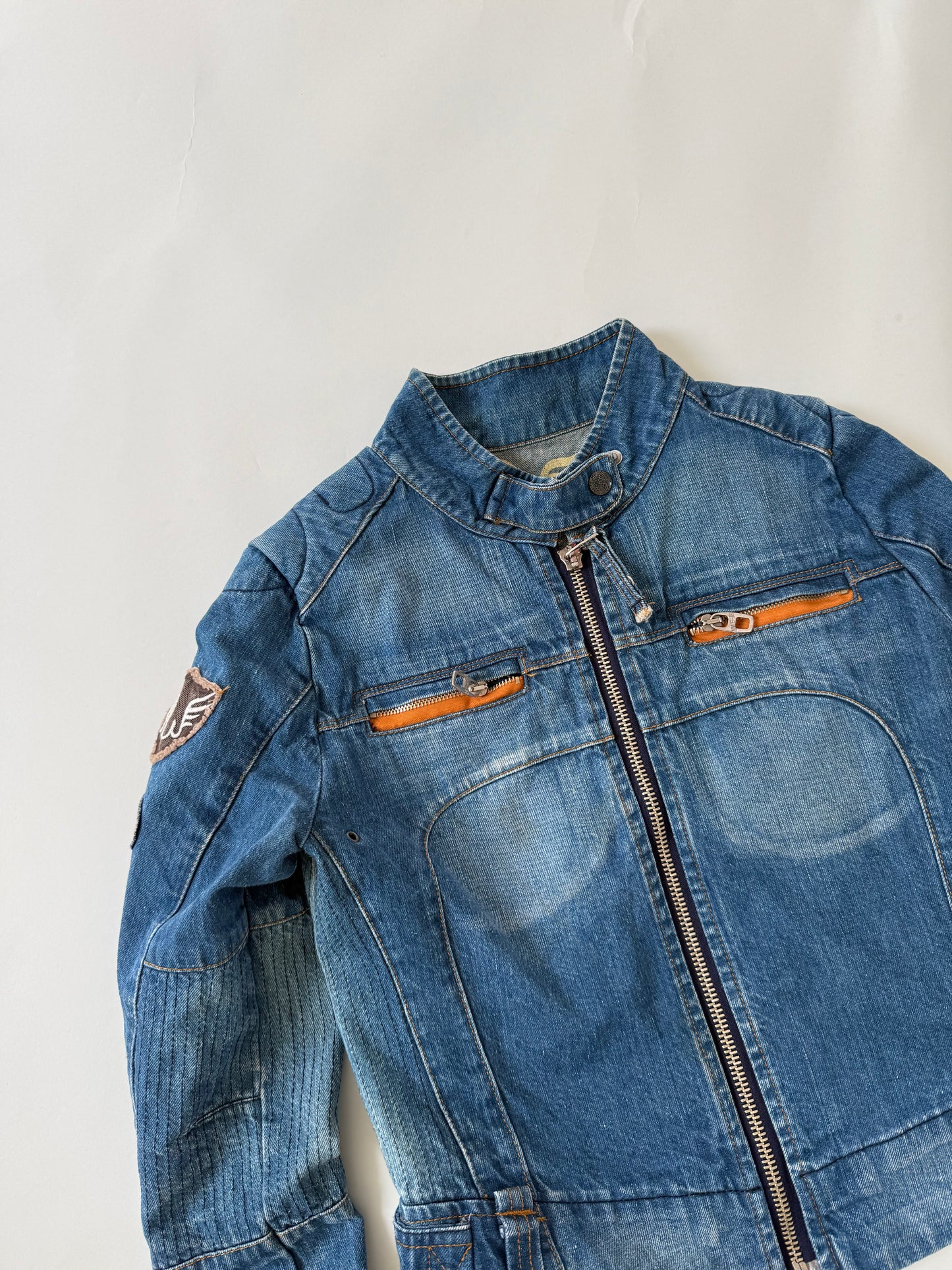 Y2K Denim Biker Jacket (XS)