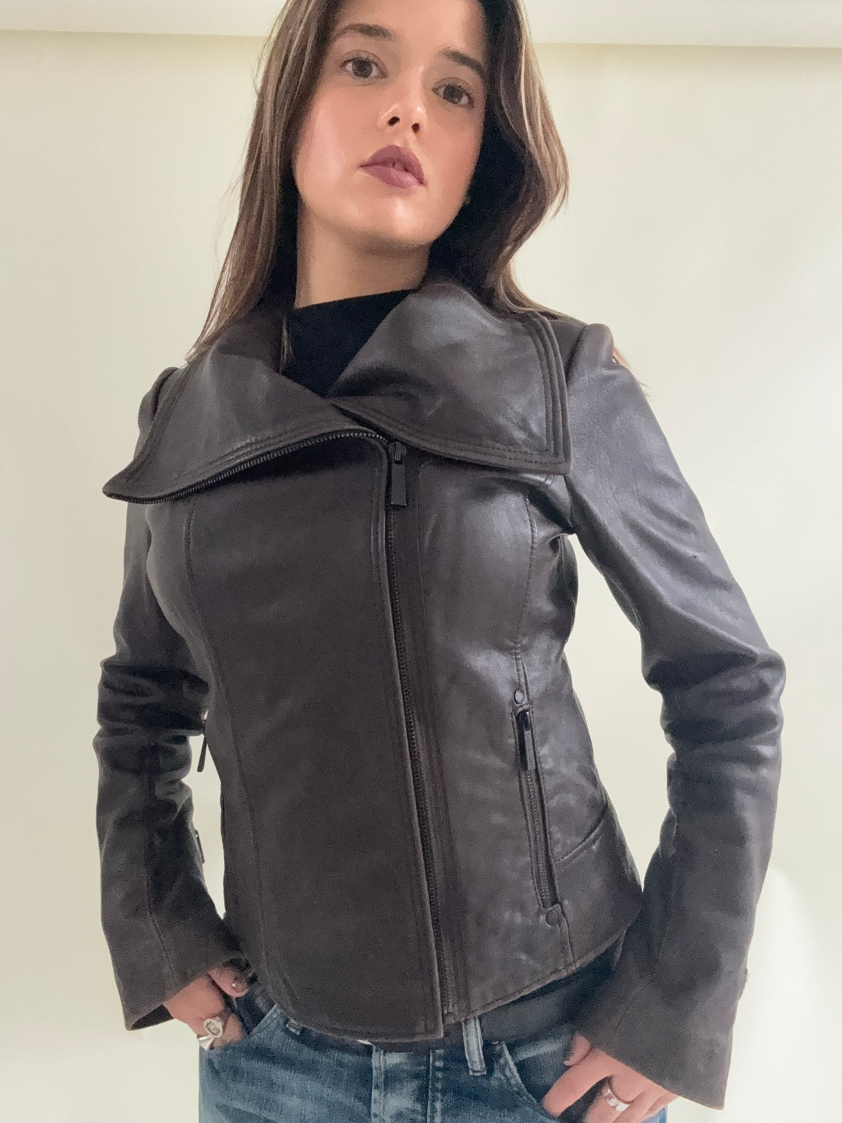 Michael Kors Asymmetric Leather Jacket (S)