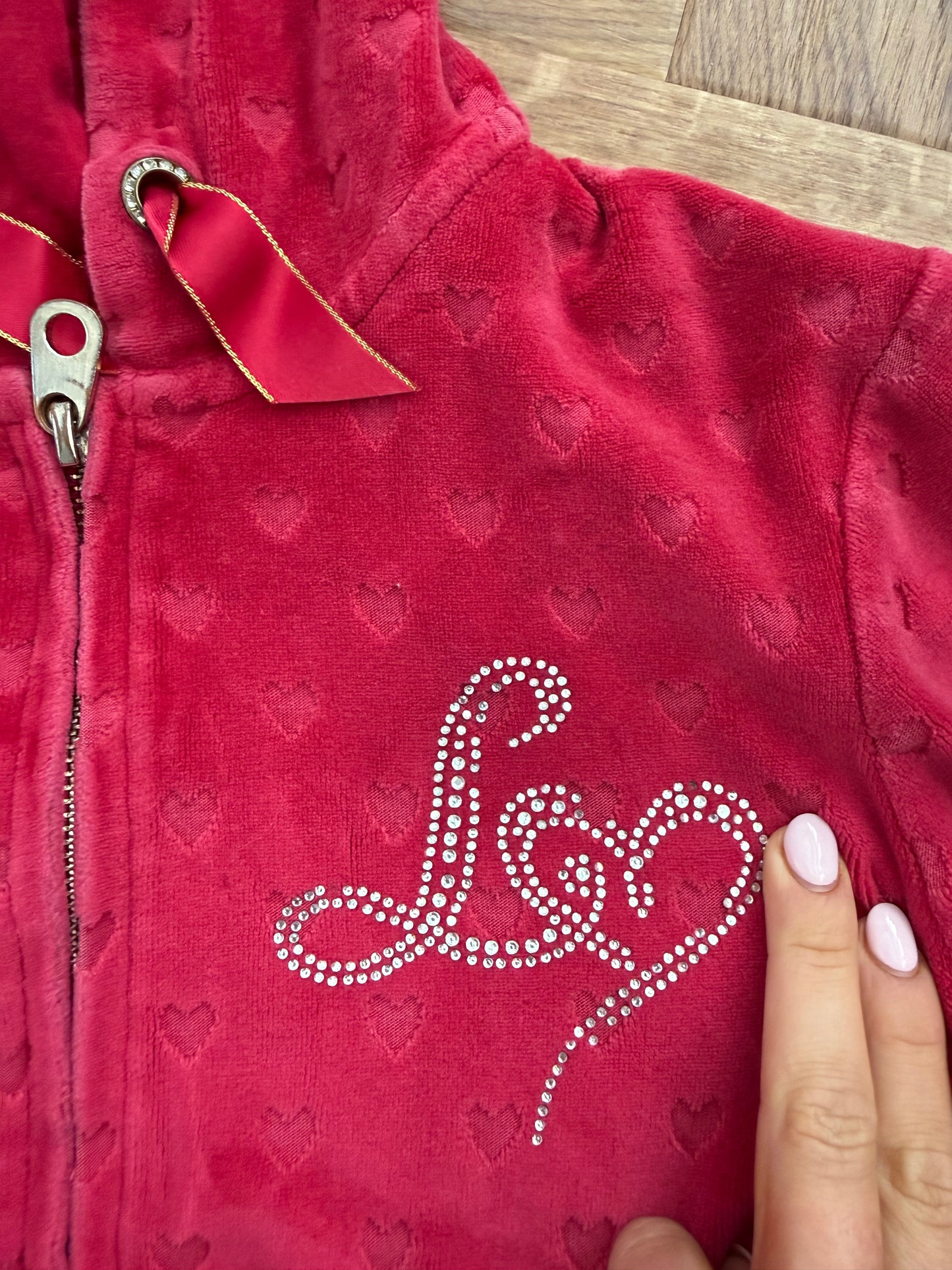 Lipsy Velour Heart Tracksuit Hoodie (XS)