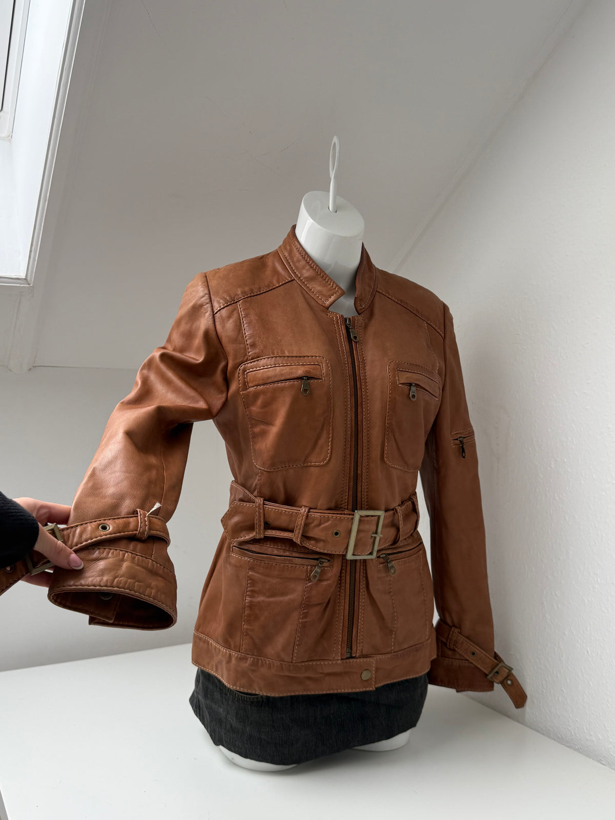 Vintage Leather Buckle Cargo Jacket (UK12)