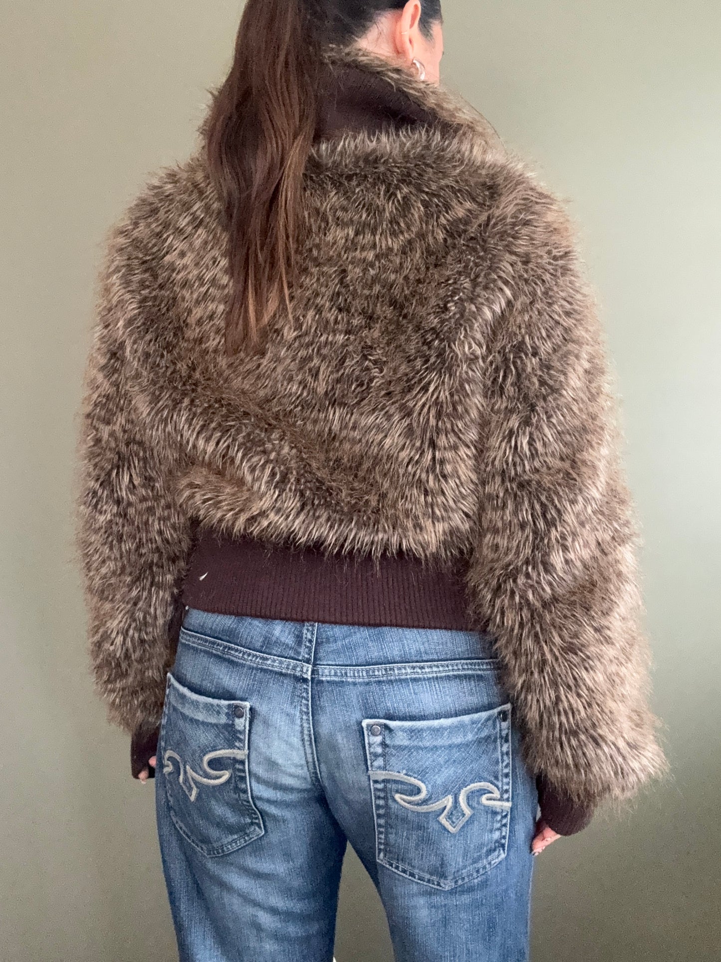 Faux Fur Leopard Bomber Jacket (UK14)