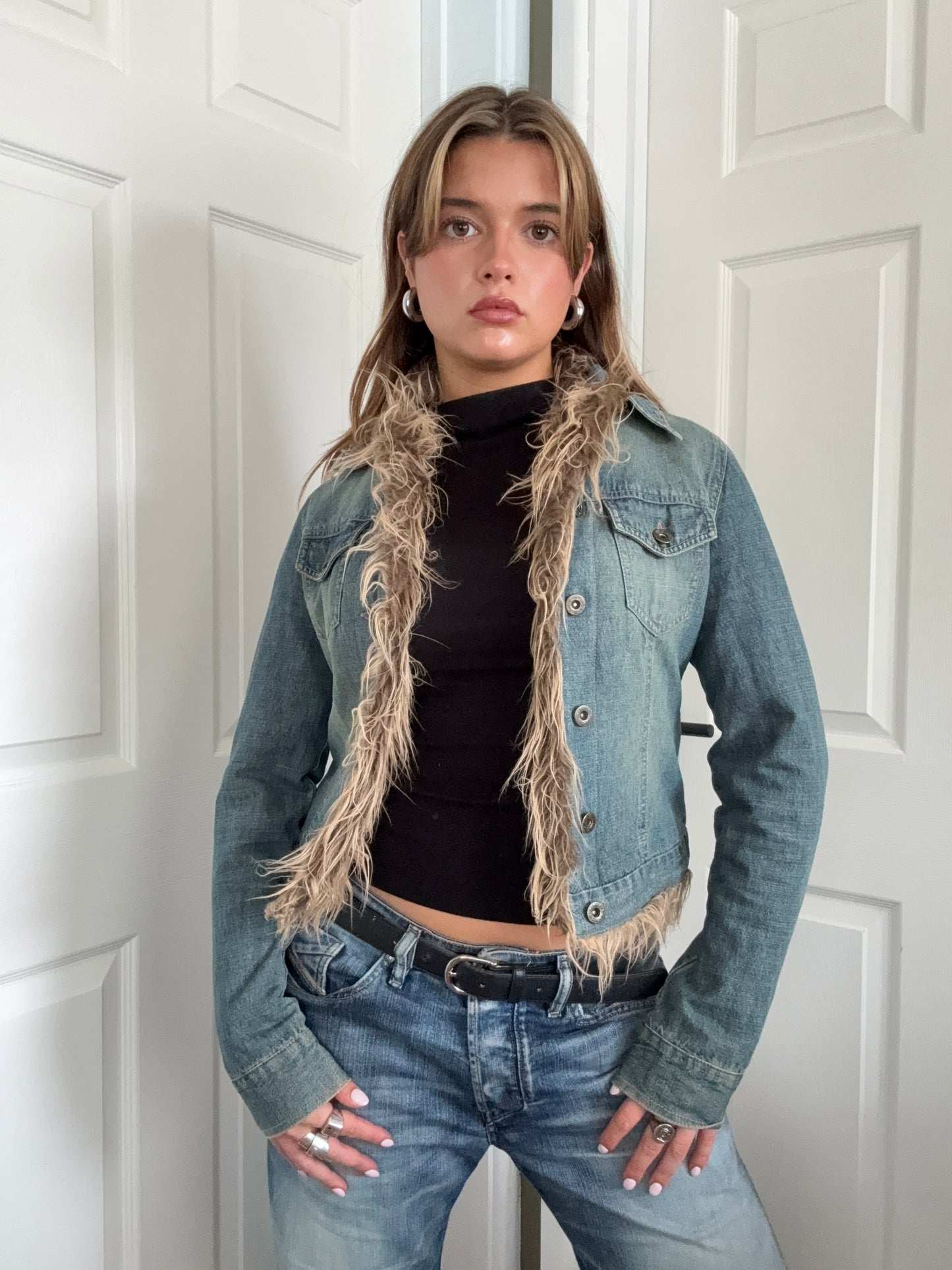 Denim Faux Fur Jacket (UK8)