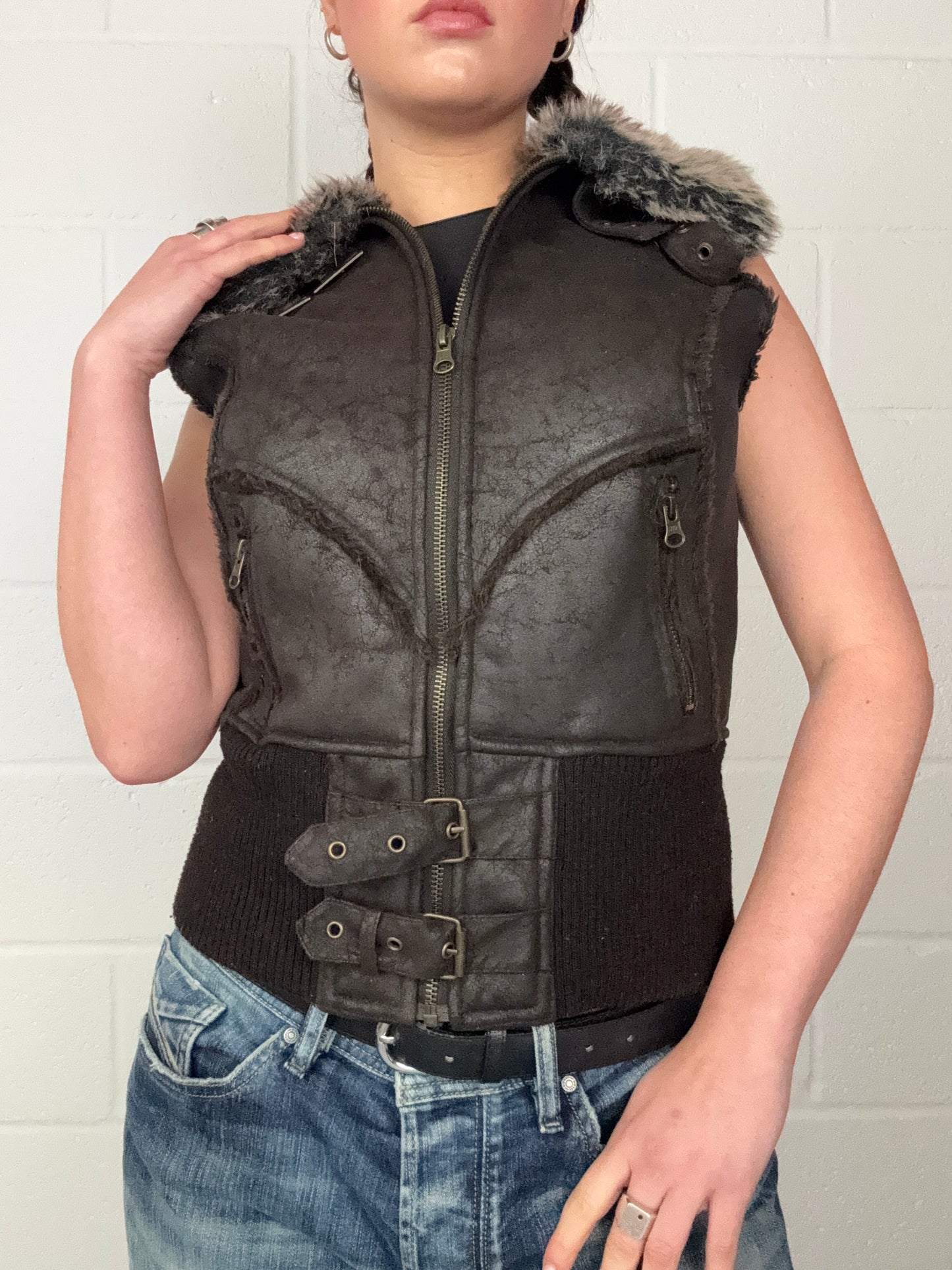 Y2K Faux Suede/Fur Gilet (S)