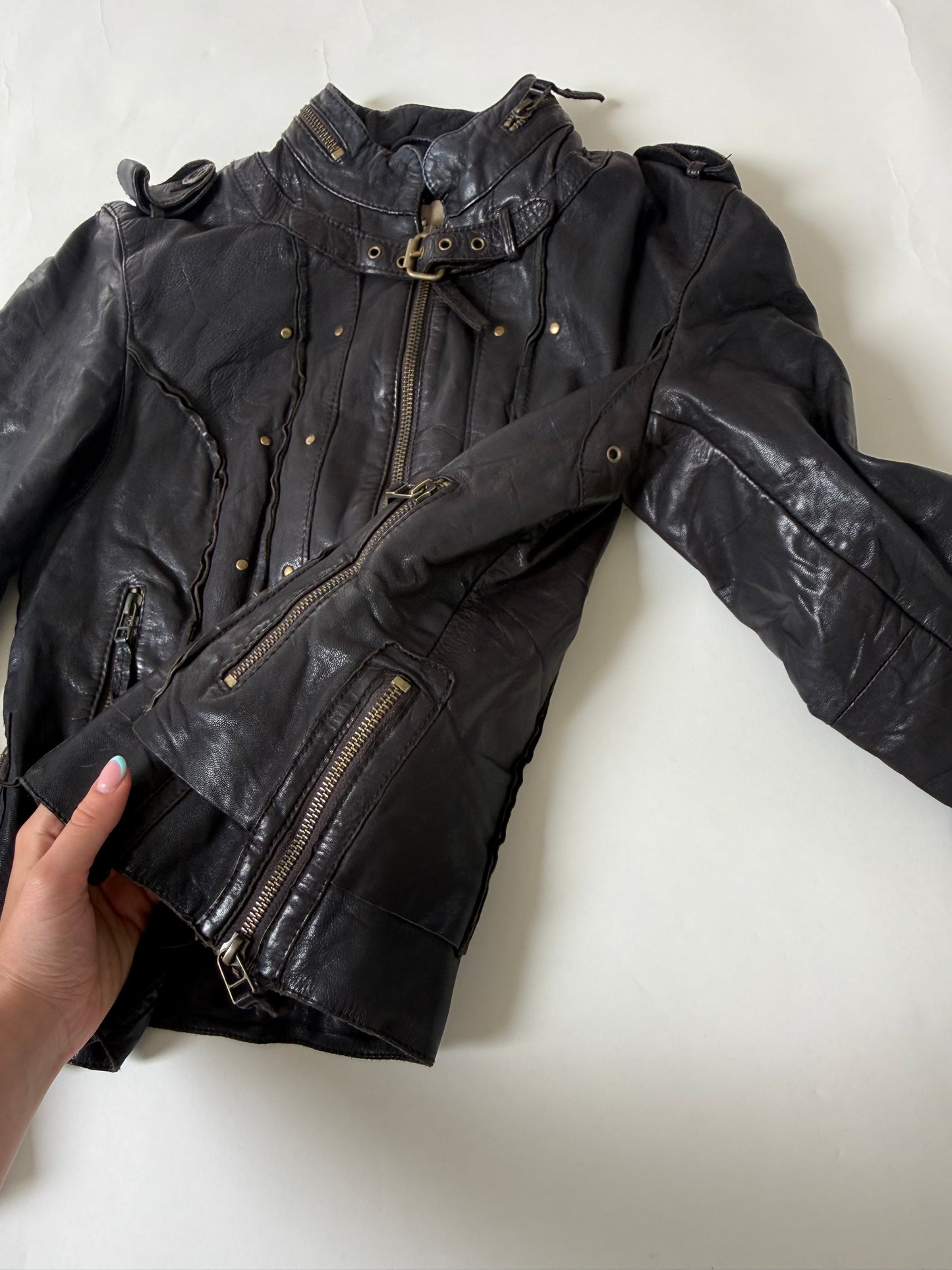 Allsaints Leather Studded Buckle Jacket (UK10)