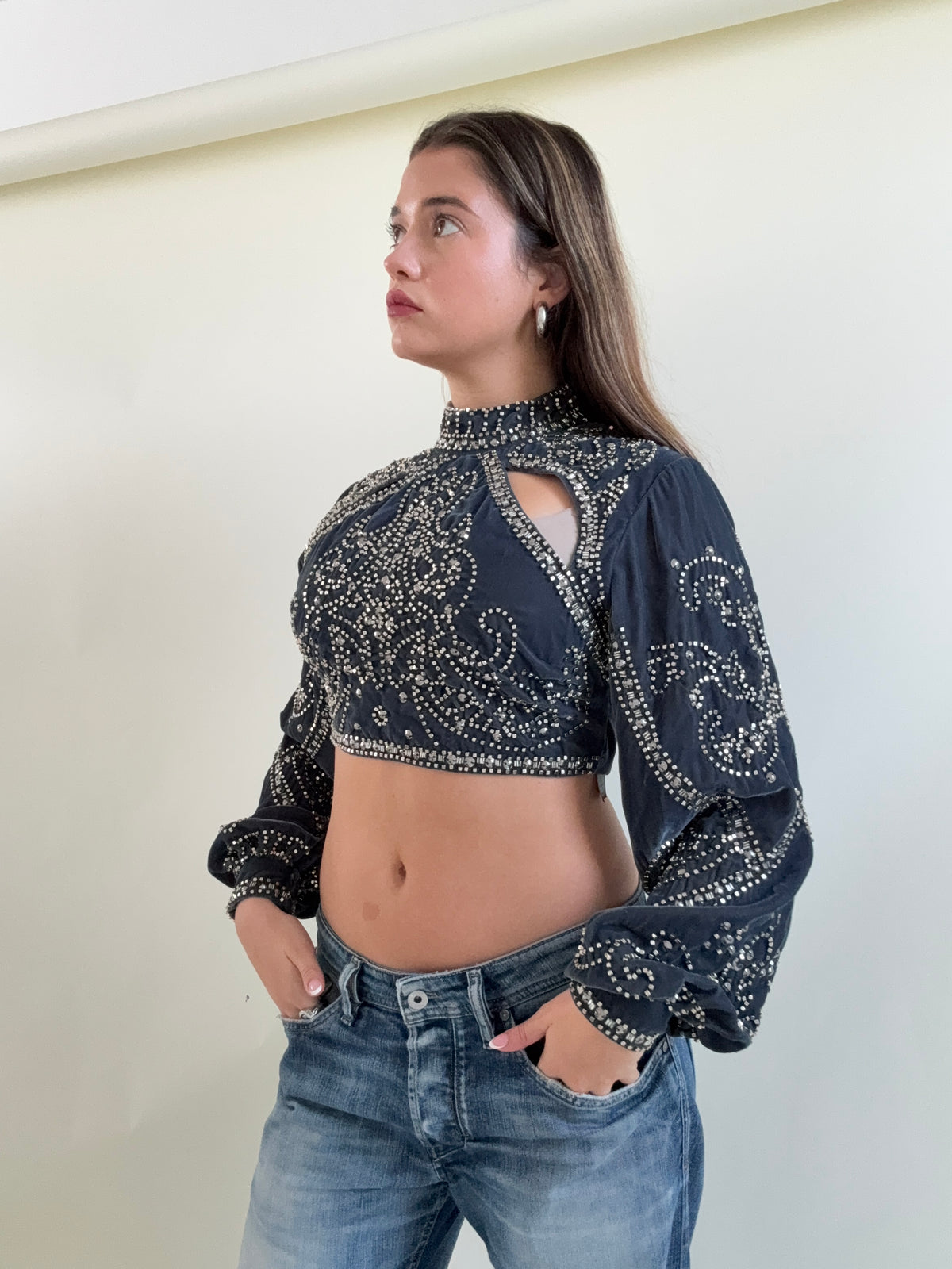 Embellished Crop Longsleeve Top (UK10)
