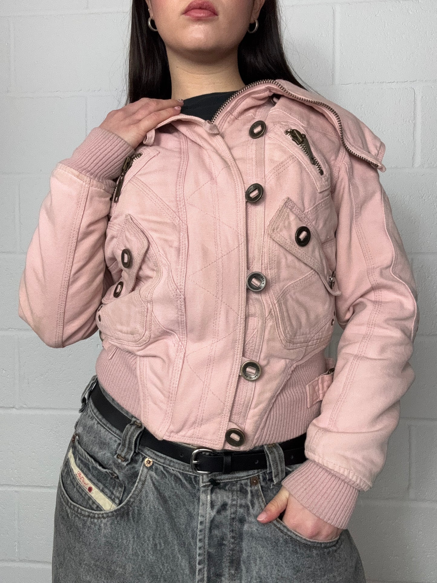 Y2K Pink Bomber Utility Style Jacket (UK8)