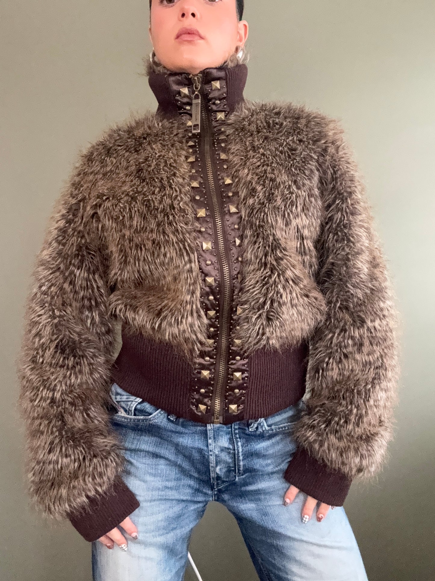Faux Fur Leopard Bomber Jacket (UK14)